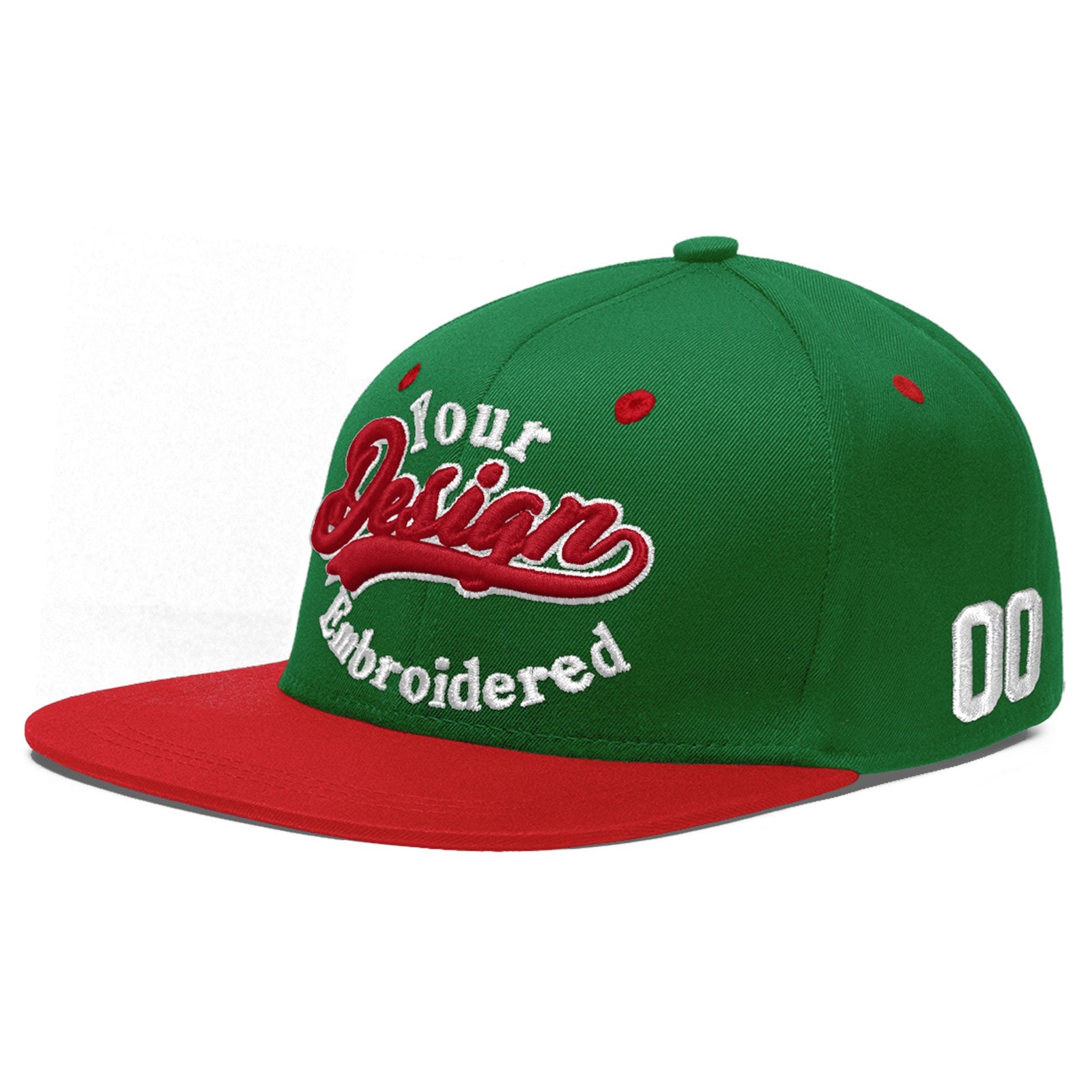 Custom Kelly Green Red 3D Puff Embroidery Flat Embroidery Casual Sport Baseball Cap