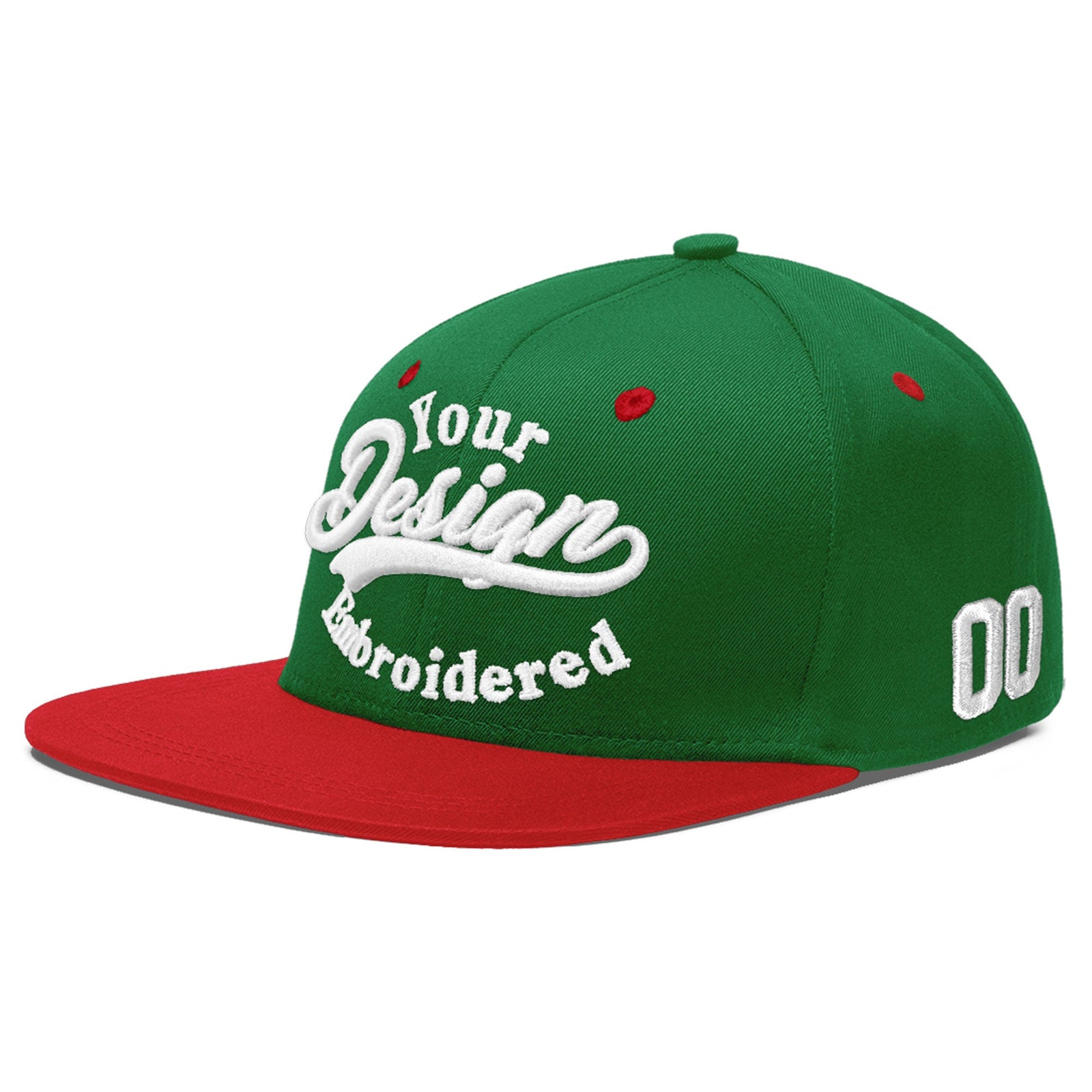 Custom Kelly Green Red 3D Puff Embroidery Flat Embroidery Casual Sport Baseball Cap