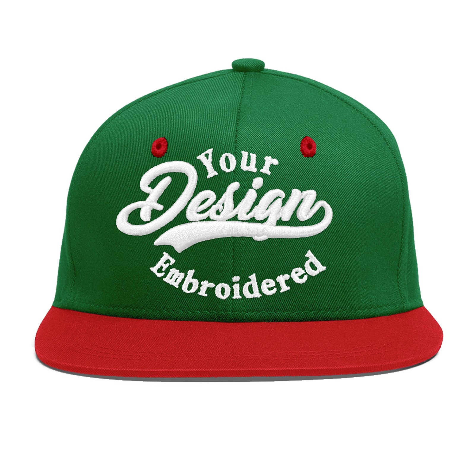 Custom Kelly Green Red 3D Puff Embroidery Flat Embroidery Casual Sport Baseball Cap