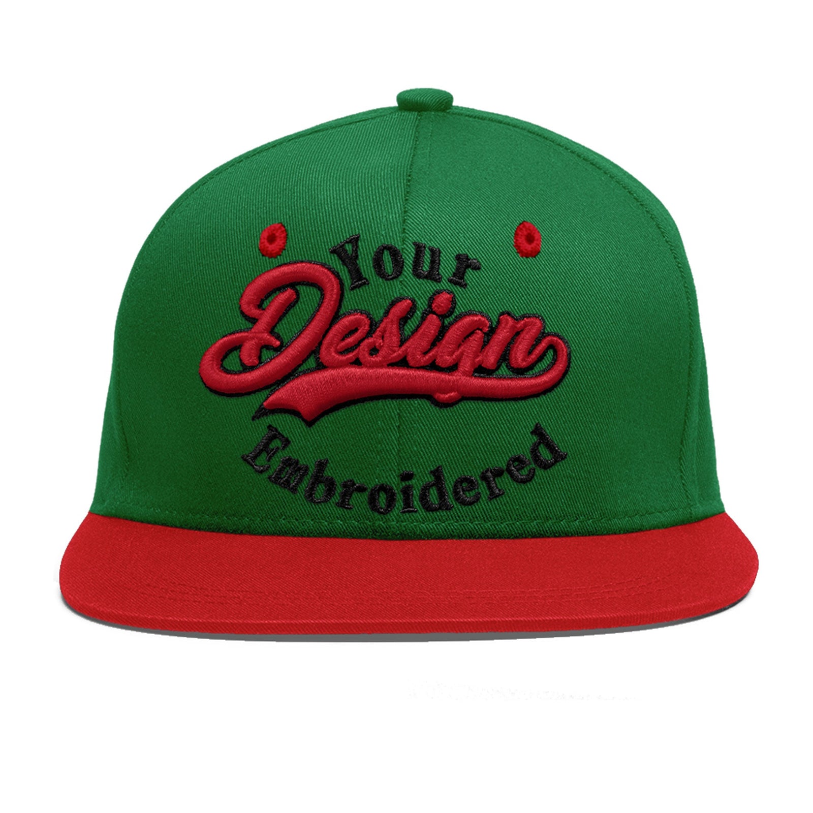 Custom Kelly Green Red 3D Puff Embroidery Flat Embroidery Casual Sport Baseball Cap
