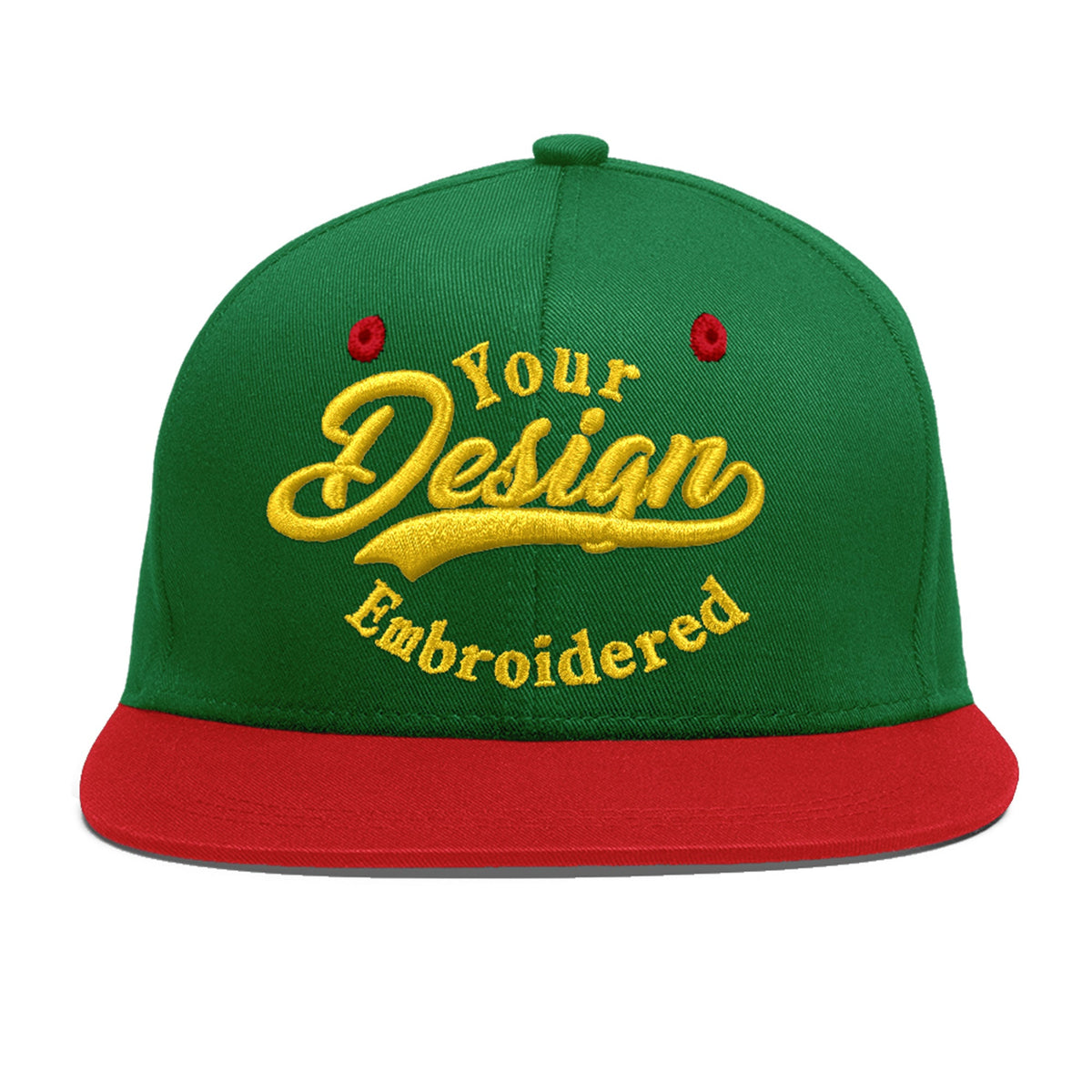 Custom Kelly Green Red 3D Puff Embroidery Flat Embroidery Casual Sport Baseball Cap