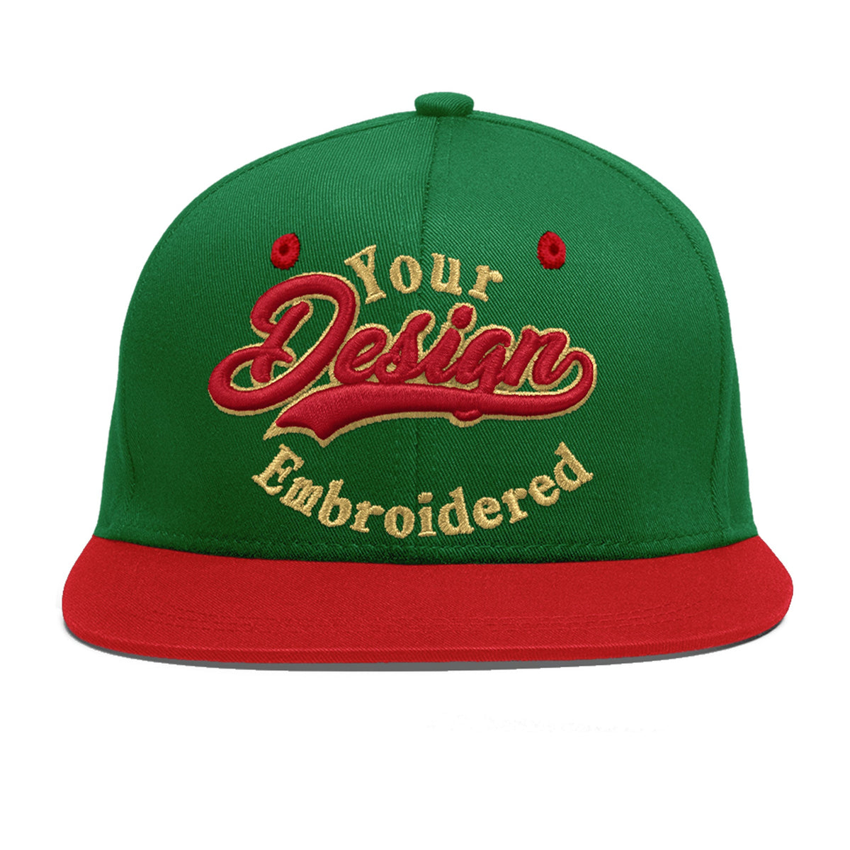 Custom Kelly Green Red 3D Puff Embroidery Flat Embroidery Casual Sport Baseball Cap