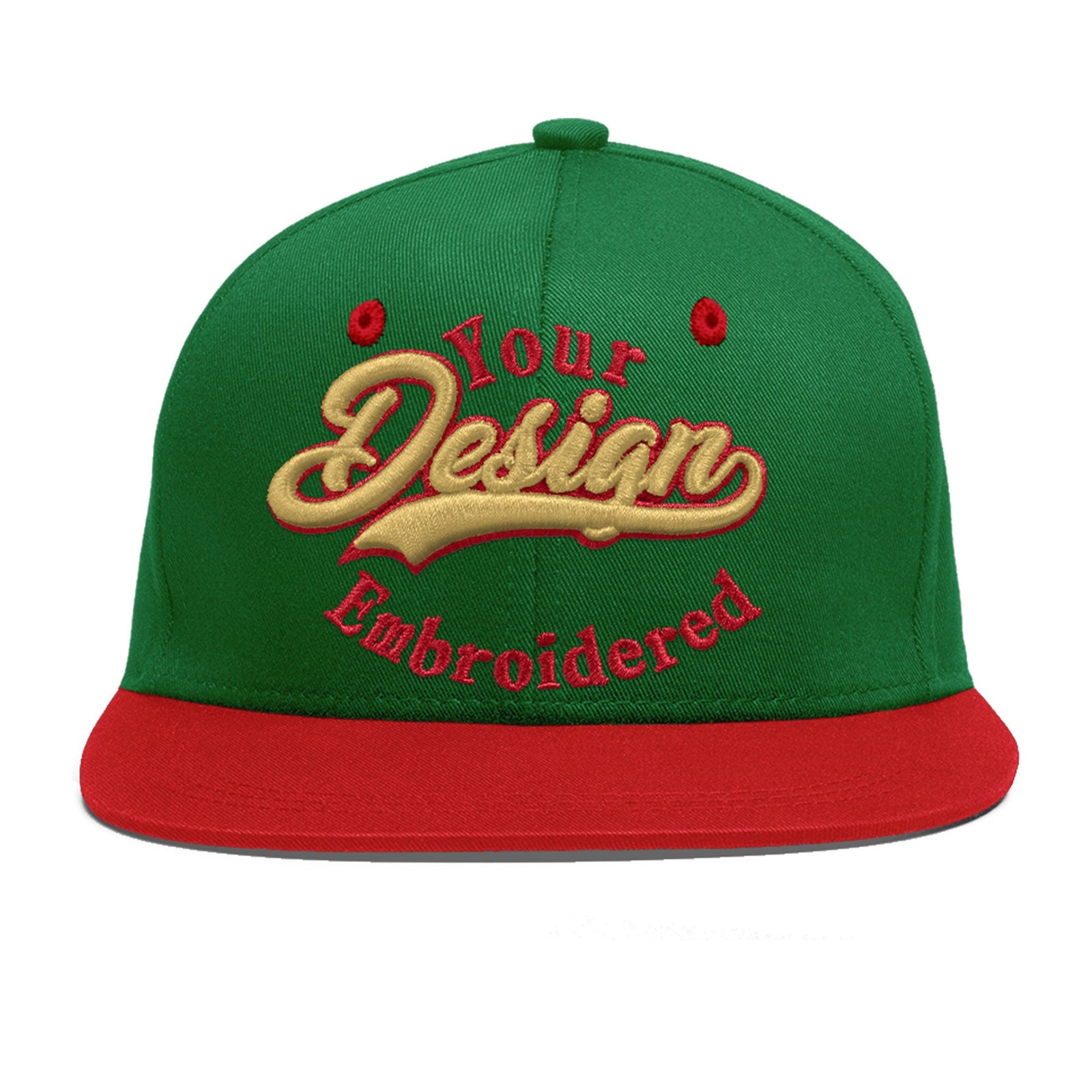 Custom Kelly Green Red 3D Puff Embroidery Flat Embroidery Casual Sport Baseball Cap