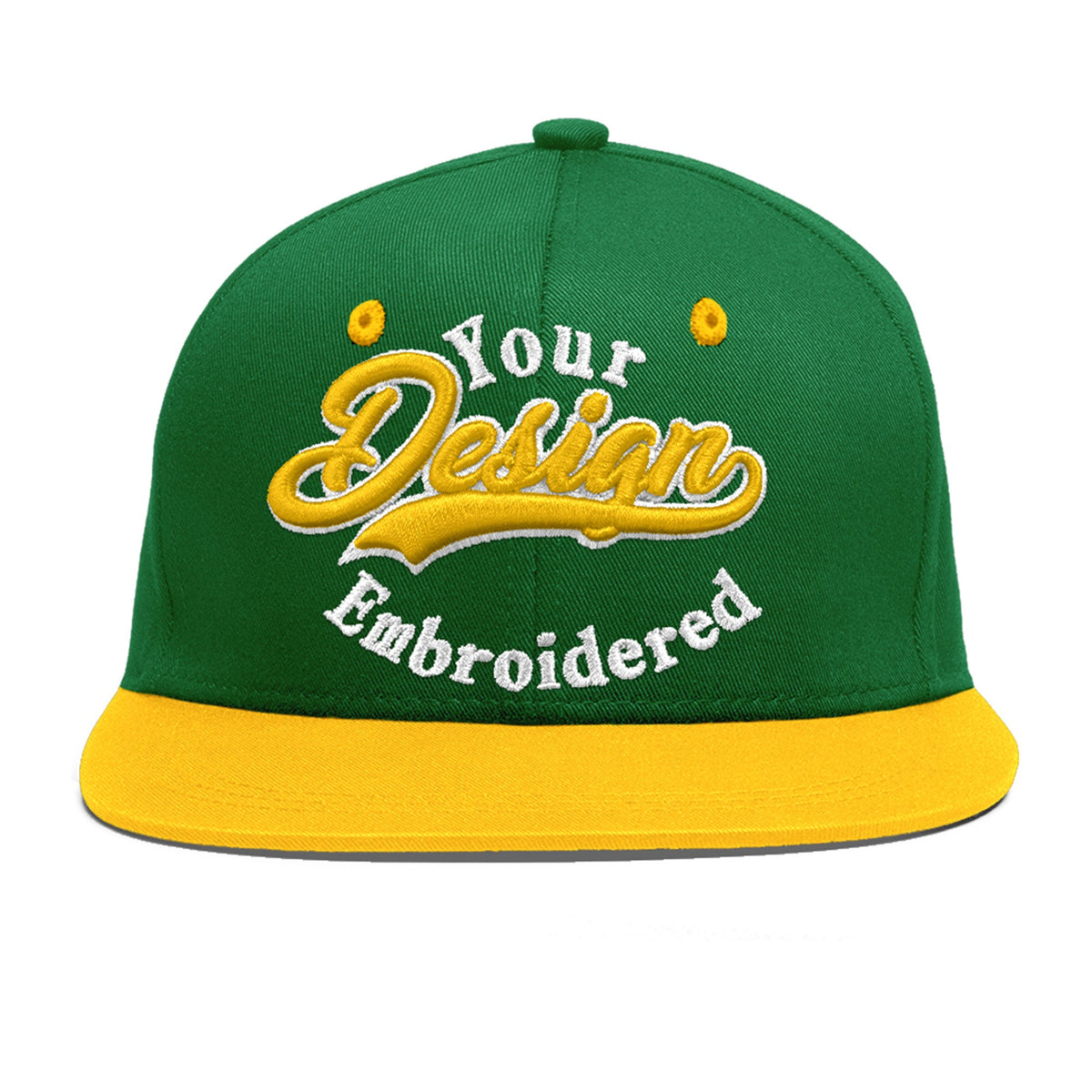 Custom Kelly Green Gold 3D Puff Embroidery Flat Embroidery Casual Sport Baseball Cap