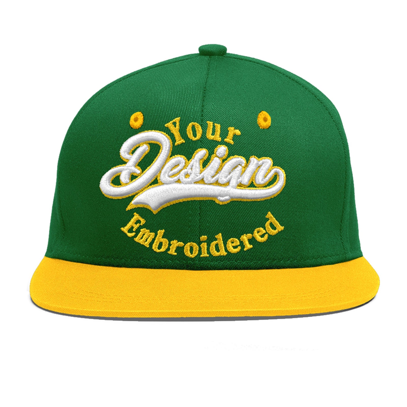 Custom Kelly Green Gold 3D Puff Embroidery Flat Embroidery Casual Sport Baseball Cap