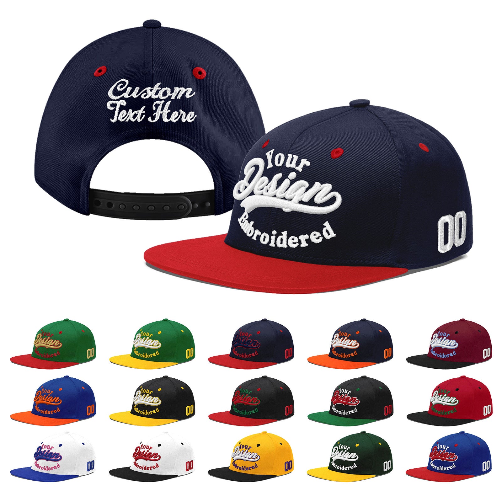 Custom Navy Red 3D Puff Embroidery Flat Embroidery Casual Sport Baseball Cap