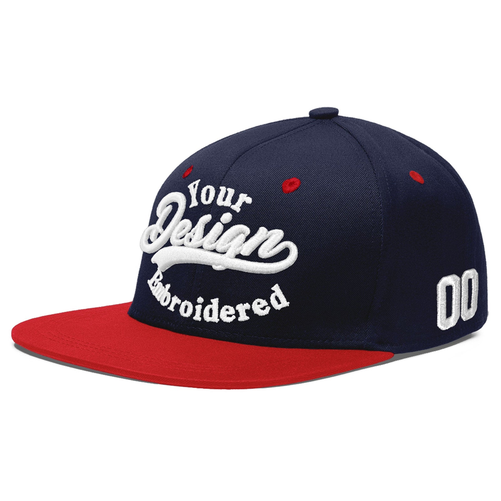Custom Navy Red 3D Puff Embroidery Flat Embroidery Casual Sport Baseball Cap