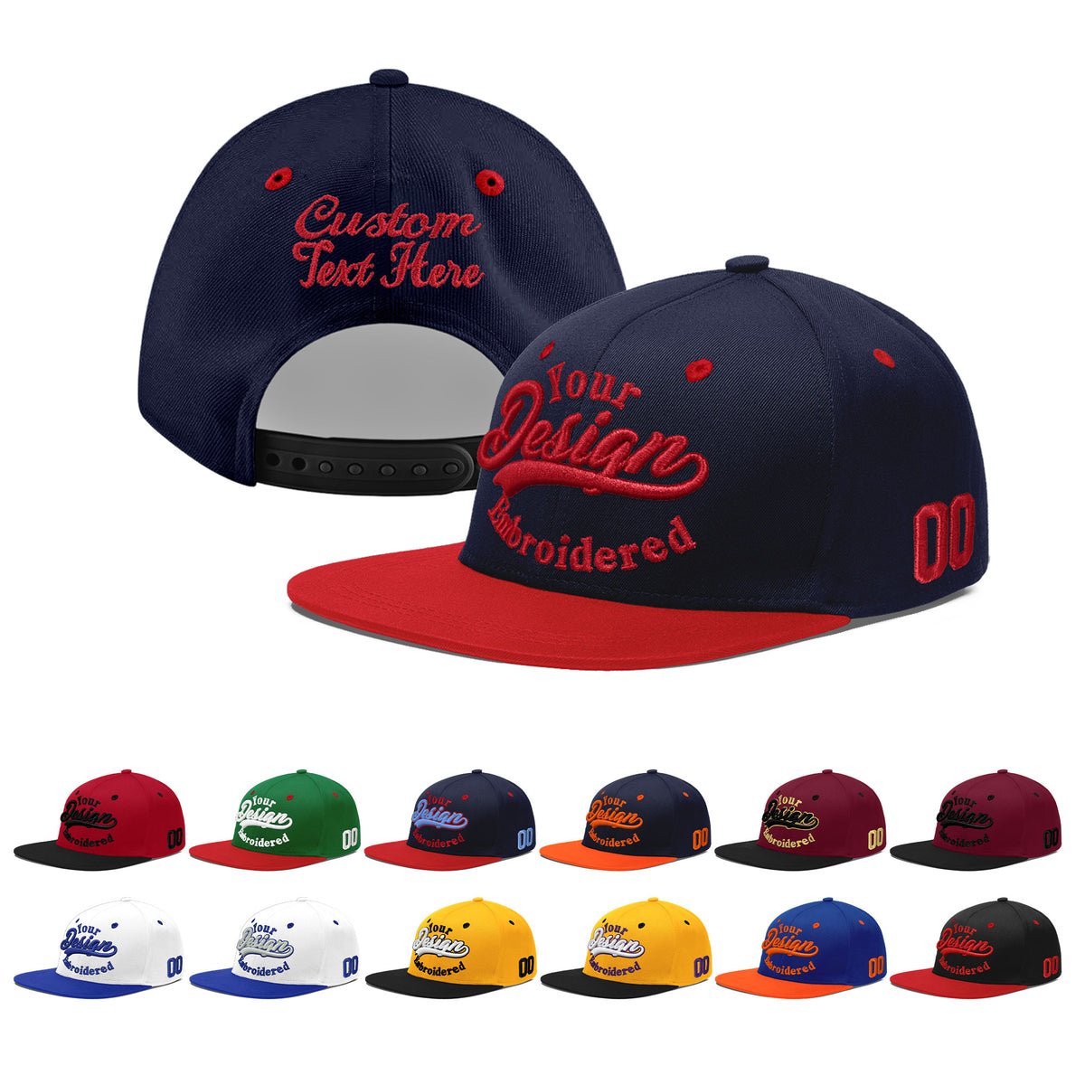 Custom Navy Red 3D Puff Embroidery Flat Embroidery Casual Sport Baseball Cap