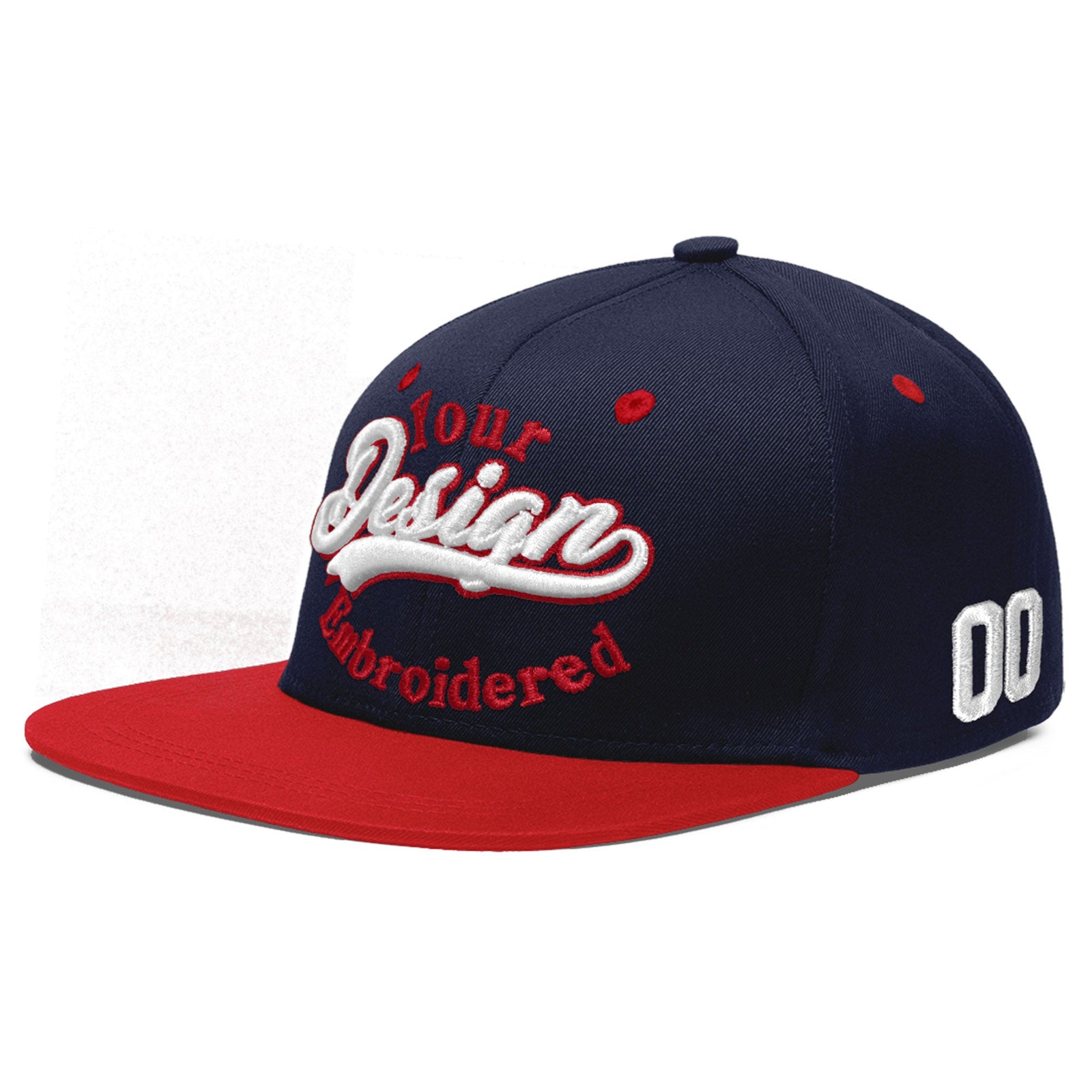 Custom Navy Red 3D Puff Embroidery Flat Embroidery Casual Sport Baseball Cap
