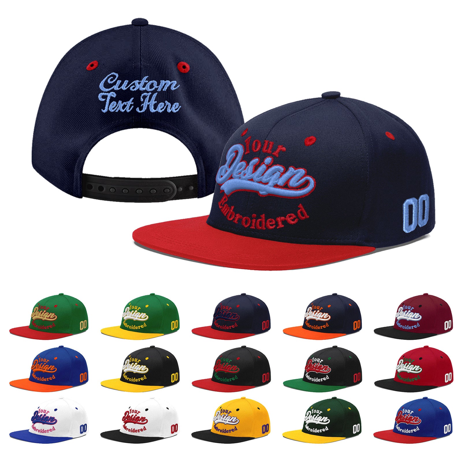 Custom Navy Red 3D Puff Embroidery Flat Embroidery Casual Sport Baseball Cap