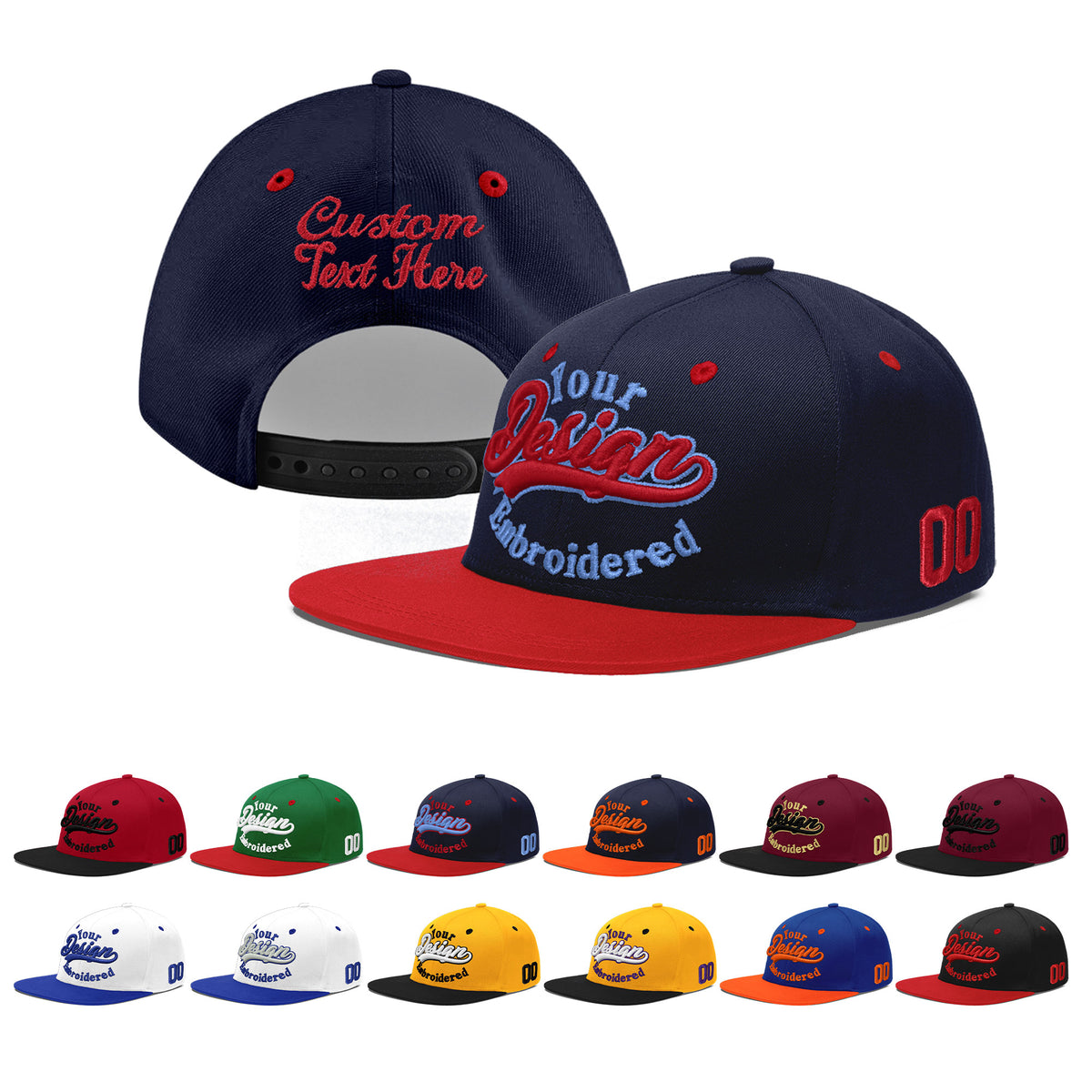 Custom Navy Red 3D Puff Embroidery Flat Embroidery Casual Sport Baseball Cap