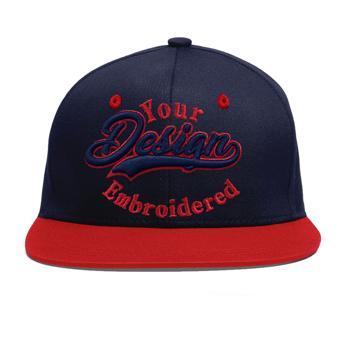 Custom Navy Red 3D Puff Embroidery Flat Embroidery Casual Sport Baseball Cap