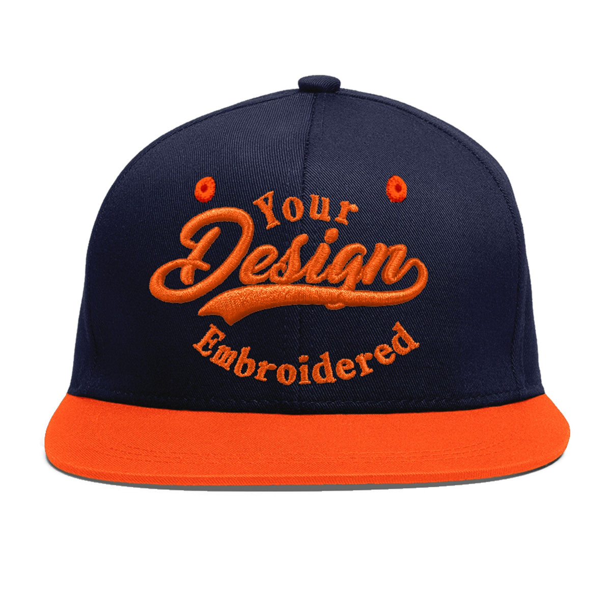 Custom Navy Orange 3D Puff Embroidery Flat Embroidery Casual Sport Baseball Cap