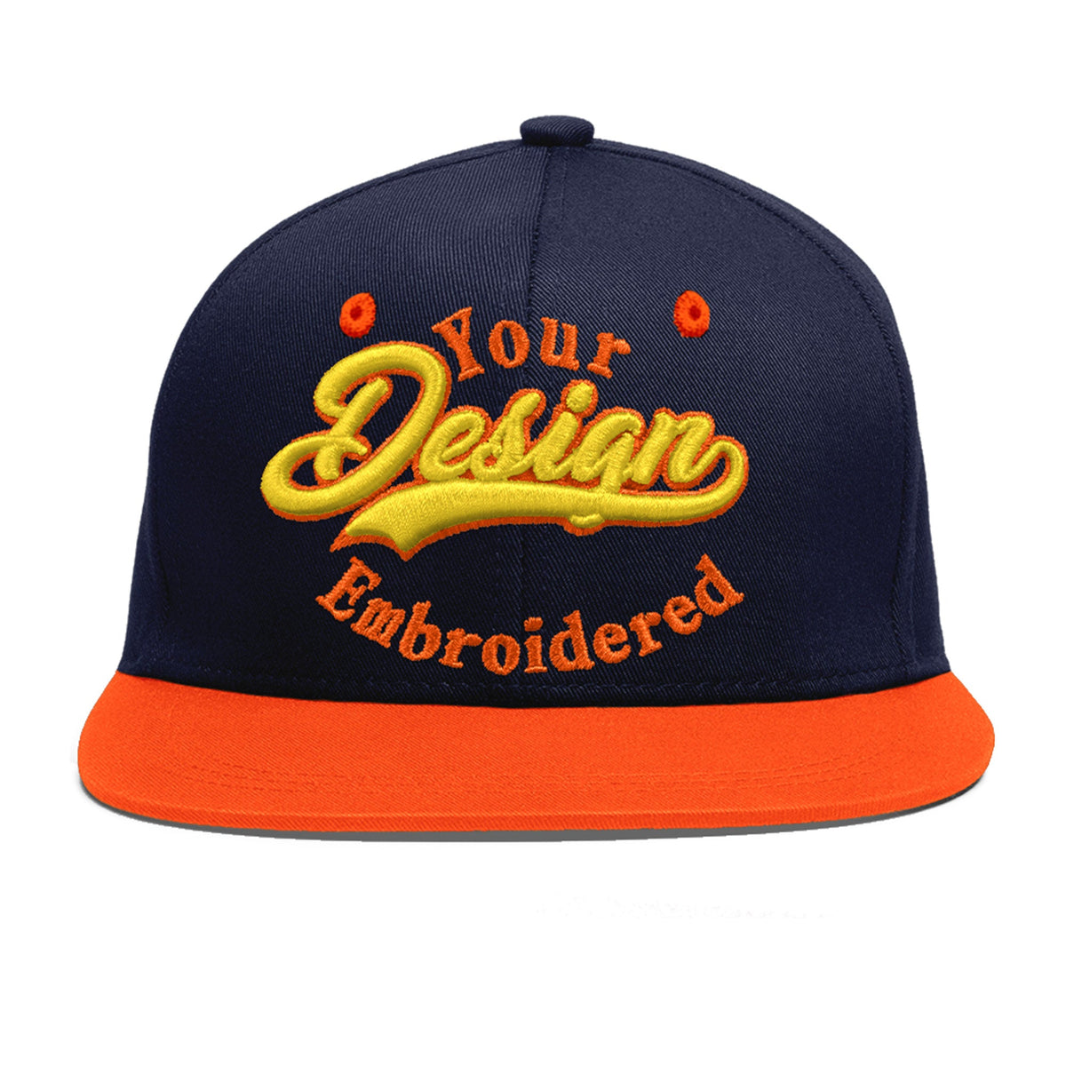 Custom Navy Orange 3D Puff Embroidery Flat Embroidery Casual Sport Baseball Cap