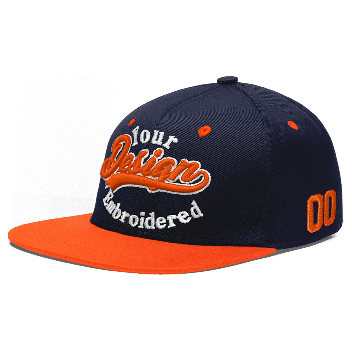 Custom Navy Orange 3D Puff Embroidery Flat Embroidery Casual Sport Baseball Cap