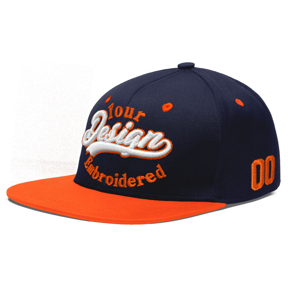 Custom Navy Orange 3D Puff Embroidery Flat Embroidery Casual Sport Baseball Cap