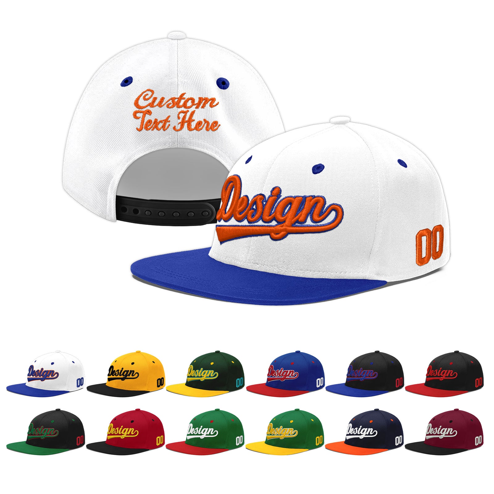 Custom White Royal Blue 3D Puff Embroidery Flat Embroidery Casual Sport Baseball Cap