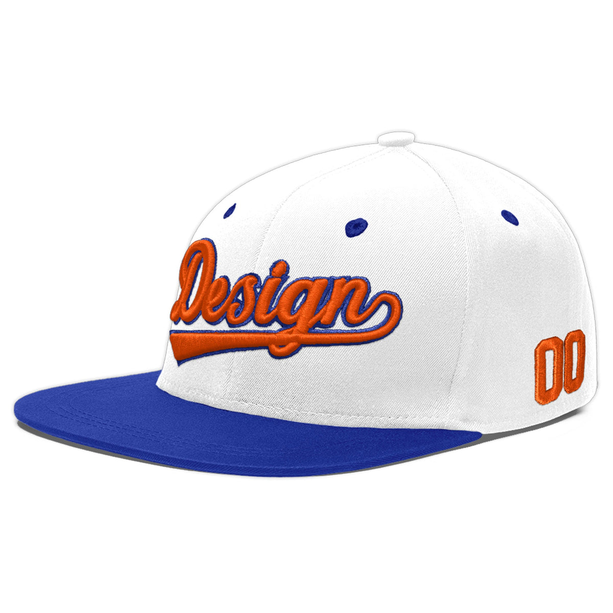 Custom White Royal Blue 3D Puff Embroidery Flat Embroidery Casual Sport Baseball Cap
