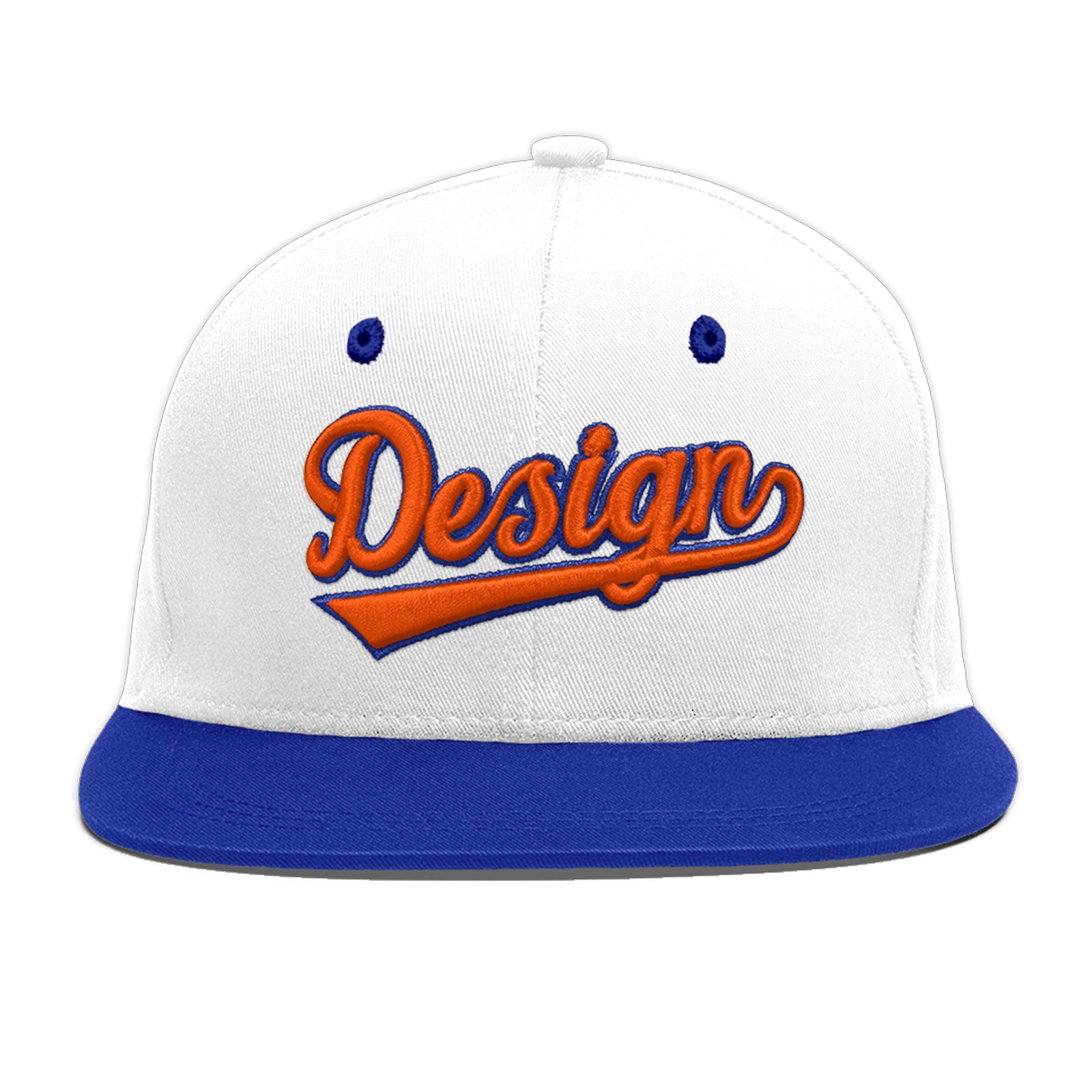 Custom White Royal Blue 3D Puff Embroidery Flat Embroidery Casual Sport Baseball Cap