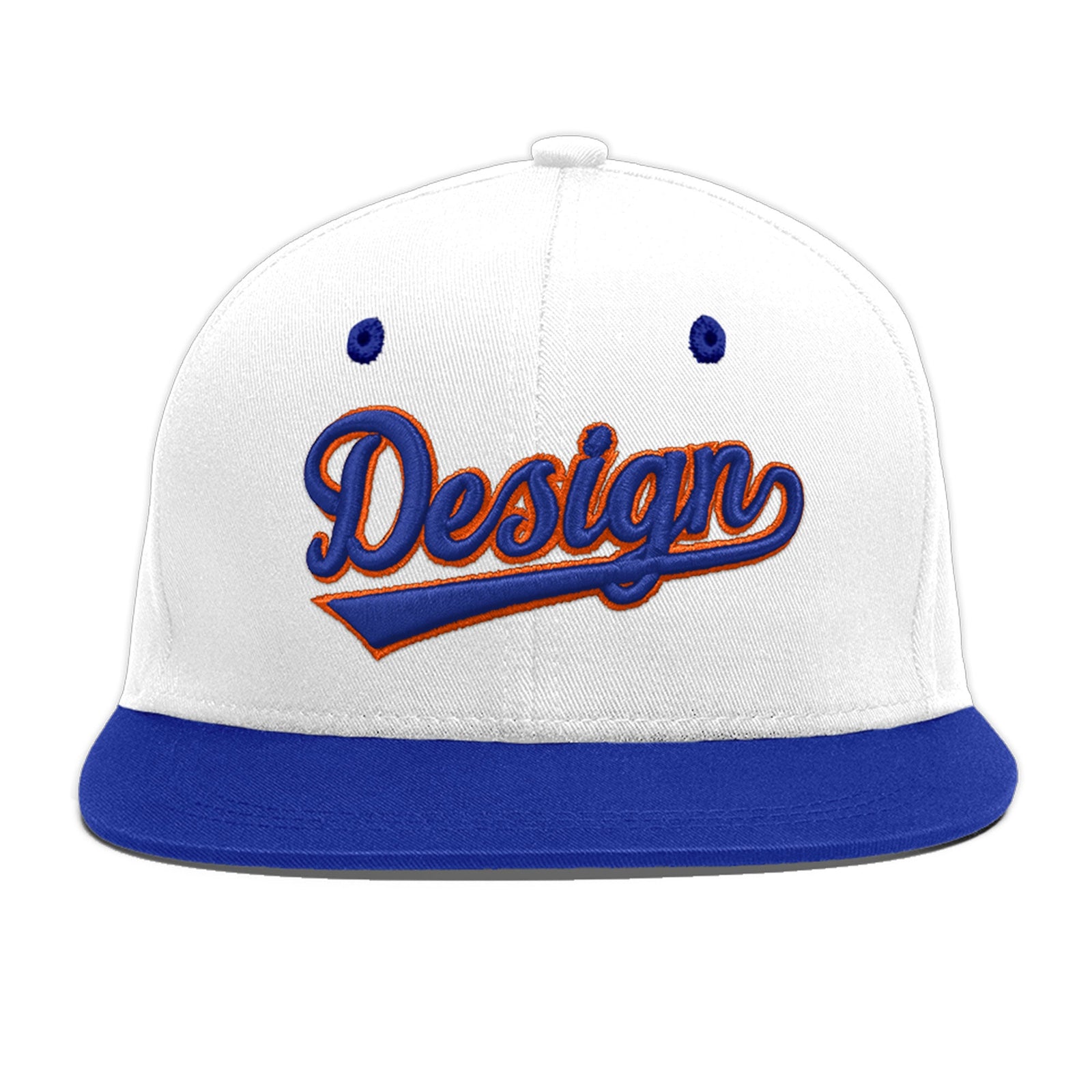 Custom White Royal Blue 3D Puff Embroidery Flat Embroidery Casual Sport Baseball Cap
