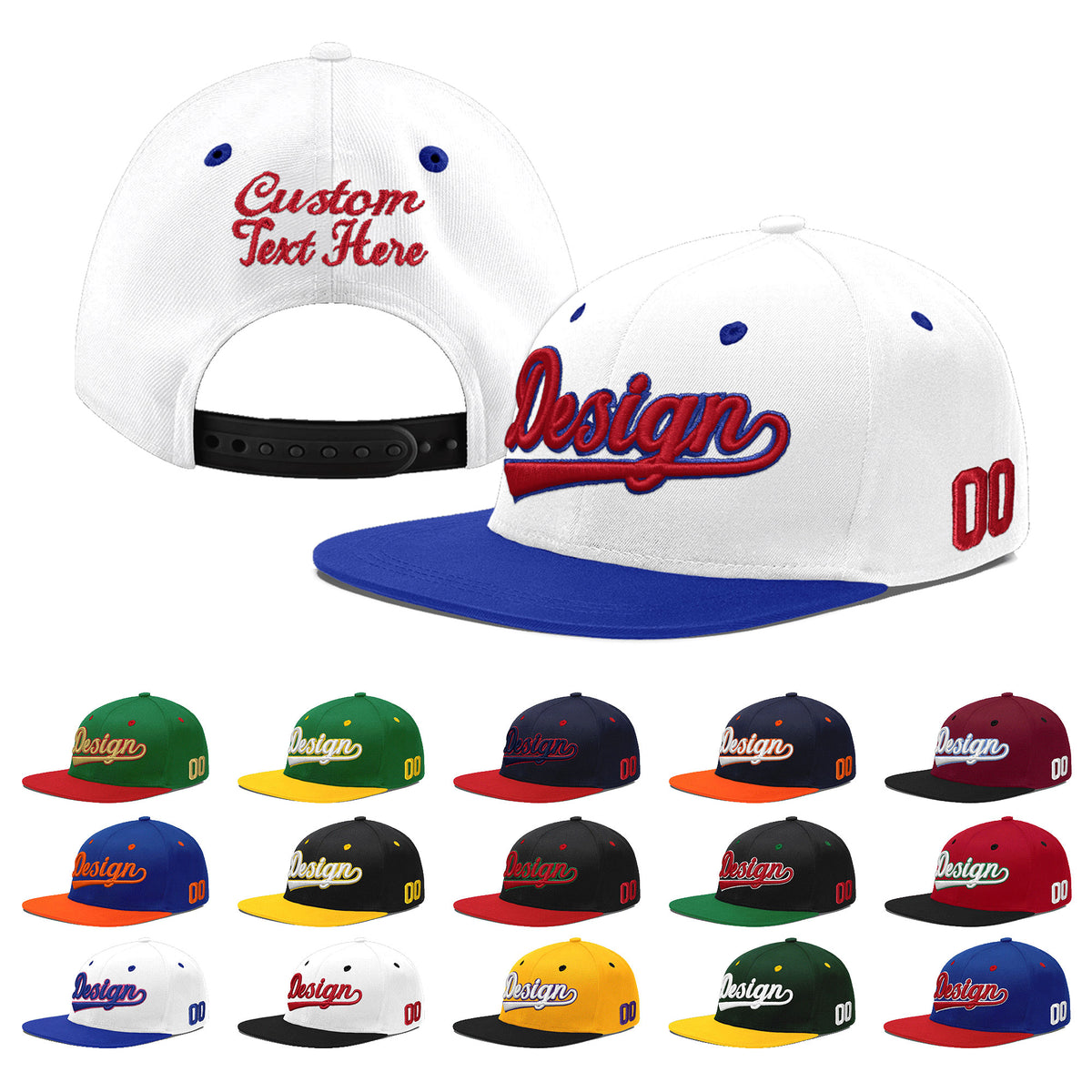 Custom White Royal Blue 3D Puff Embroidery Flat Embroidery Casual Sport Baseball Cap