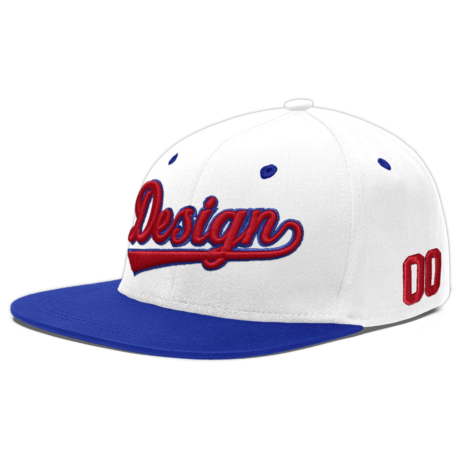 Custom White Royal Blue 3D Puff Embroidery Flat Embroidery Casual Sport Baseball Cap
