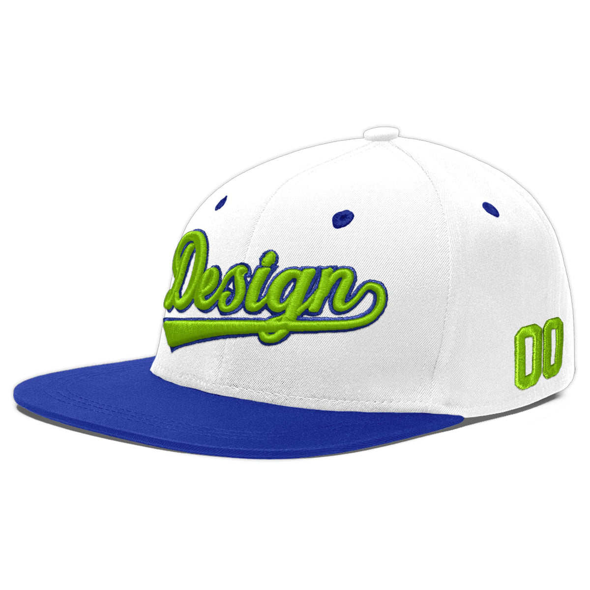 Custom White Royal Blue 3D Puff Embroidery Flat Embroidery Casual Sport Baseball Cap
