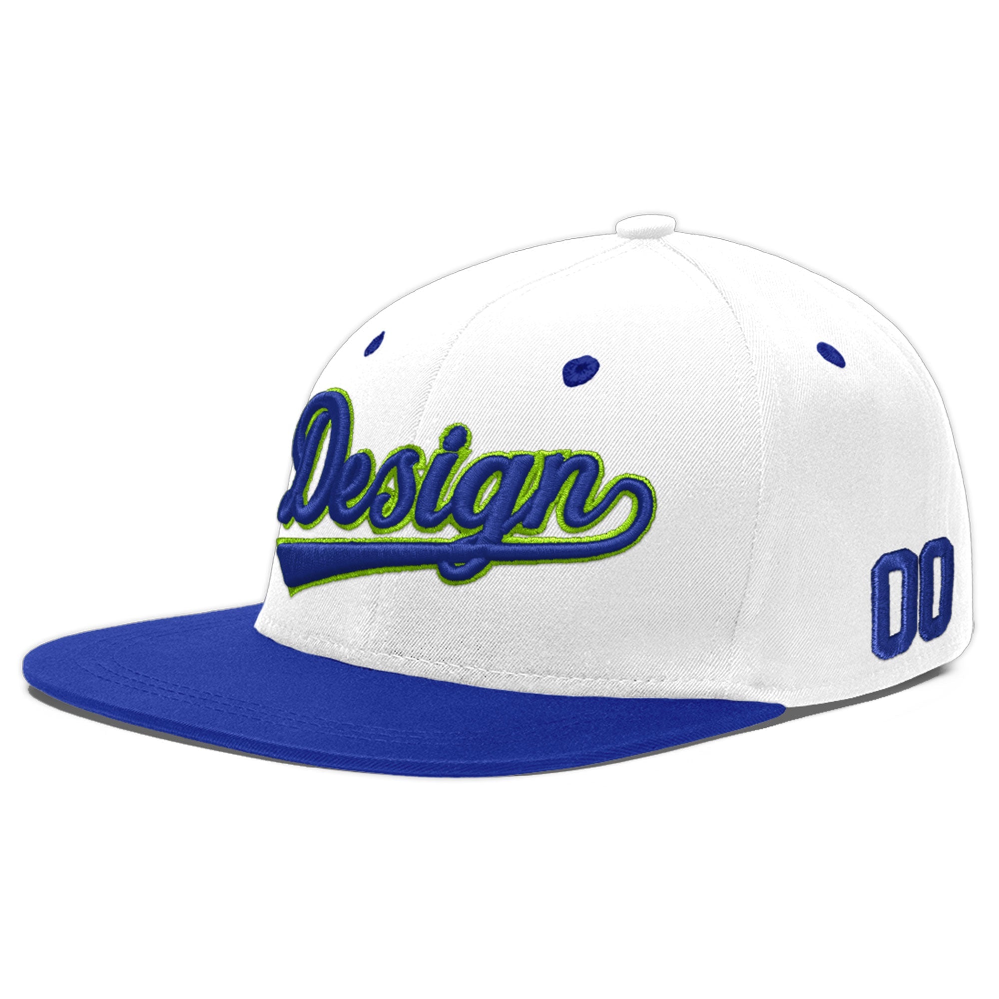 Custom White Royal Blue 126D Puff Embroidery Flat Embroidery Casual Sport Baseball Cap