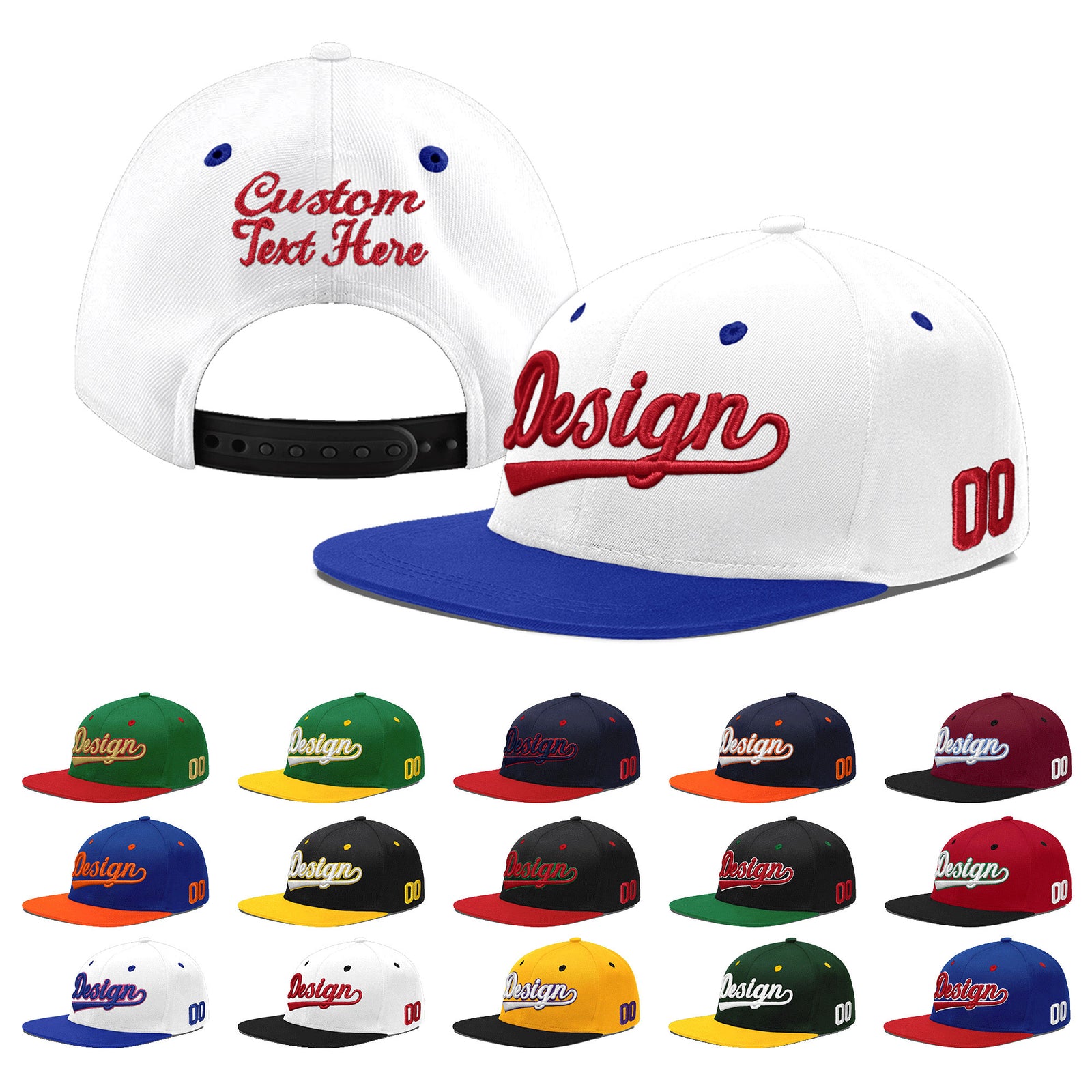 Custom White Royal Blue 131D Puff Embroidery Flat Embroidery Casual Sport Baseball Cap