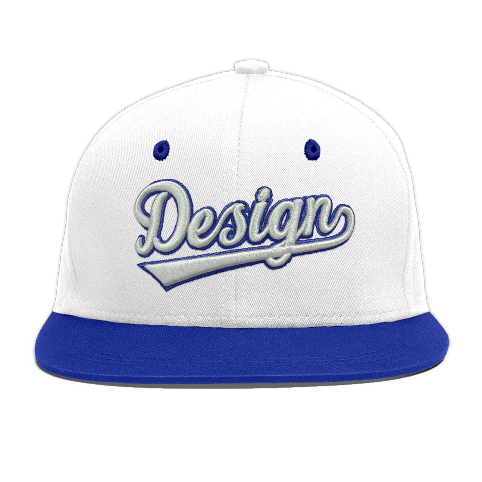 Custom White Royal Blue 144D Puff Embroidery Flat Embroidery Casual Sport Baseball Cap