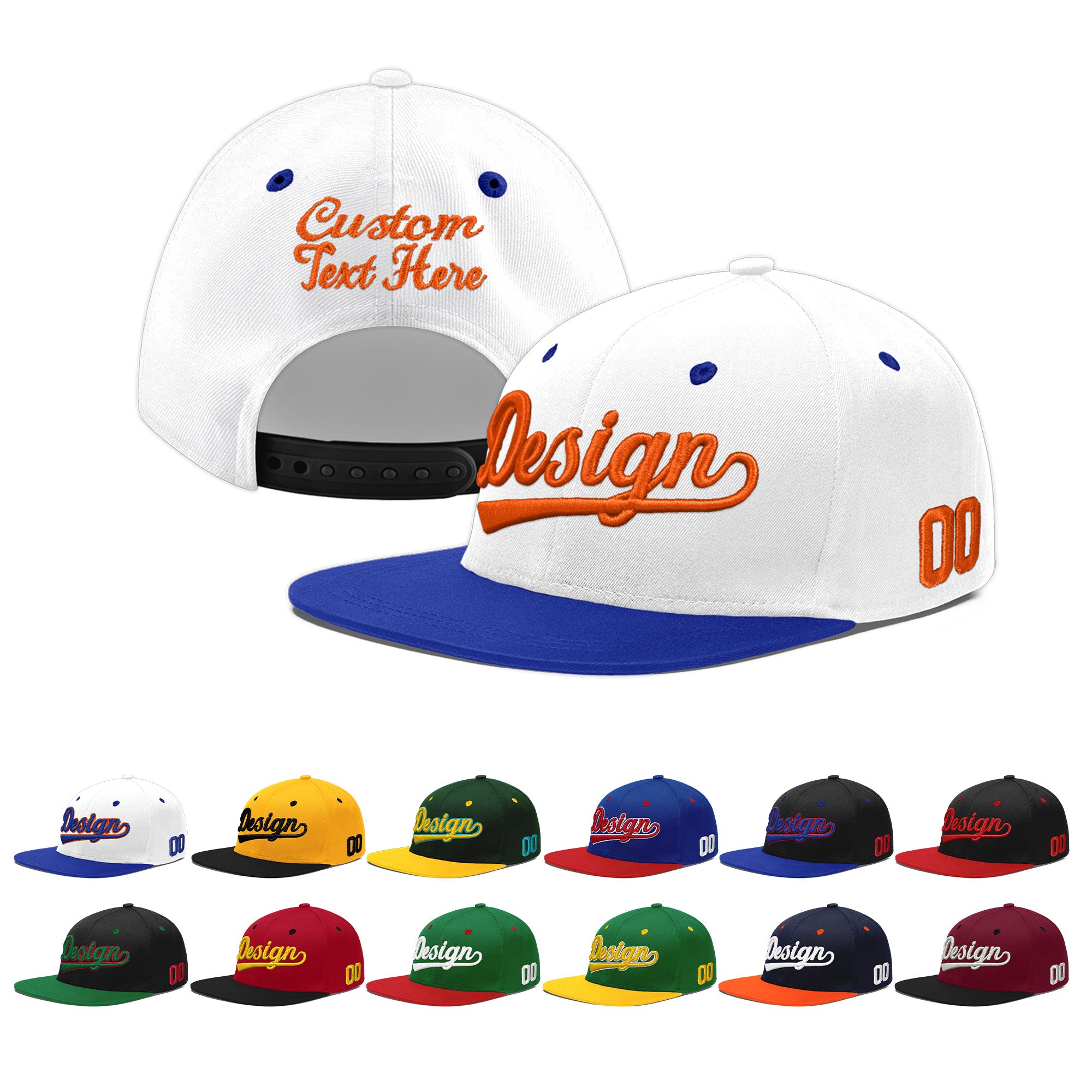 Custom White Royal Blue 155D Puff Embroidery Flat Embroidery Casual Sport Baseball Cap