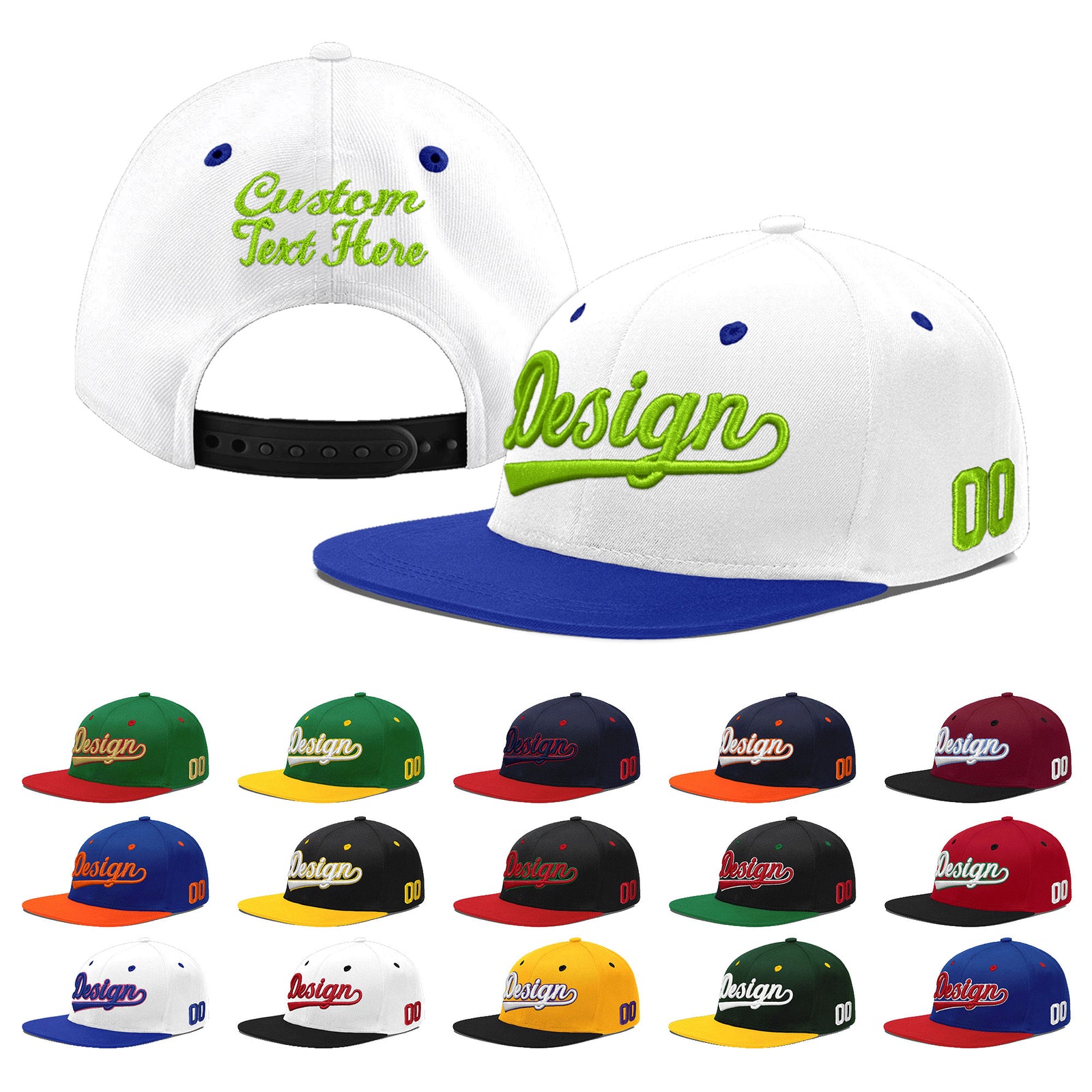 Custom White Royal Blue 123D Puff Embroidery Flat Embroidery Casual Sport Baseball Cap