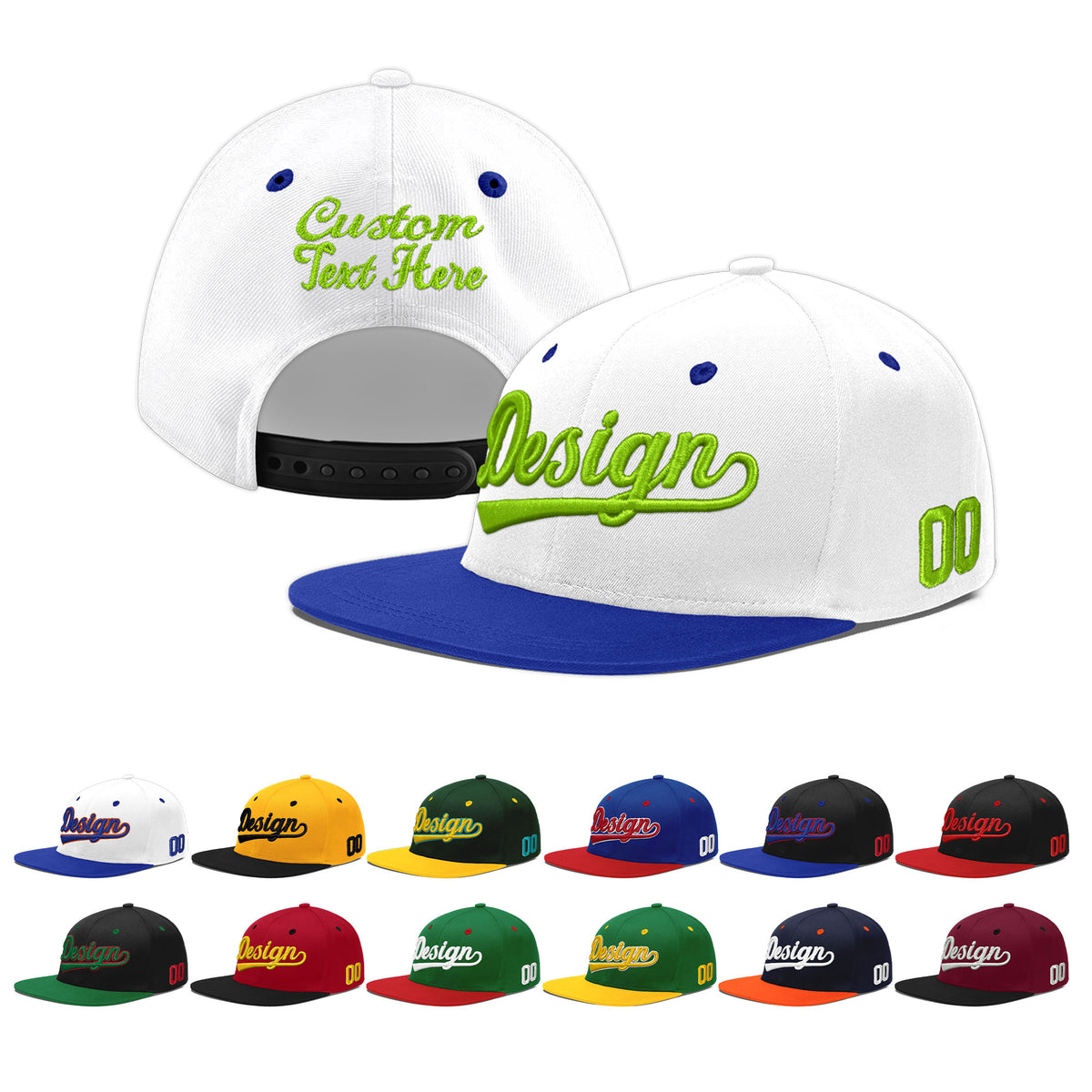 Custom White Royal Blue 123D Puff Embroidery Flat Embroidery Casual Sport Baseball Cap