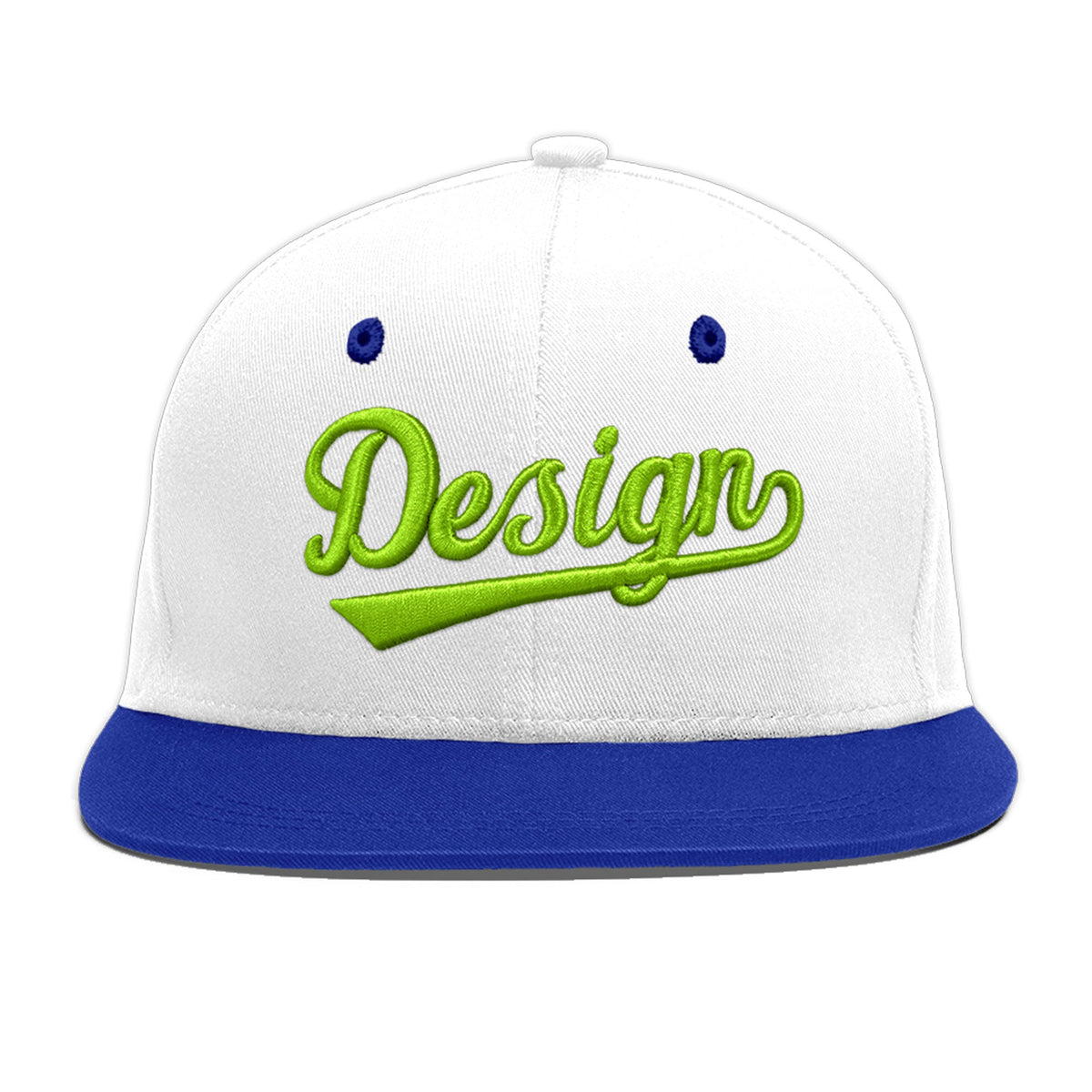 Custom White Royal Blue 128D Puff Embroidery Flat Embroidery Casual Sport Baseball Cap