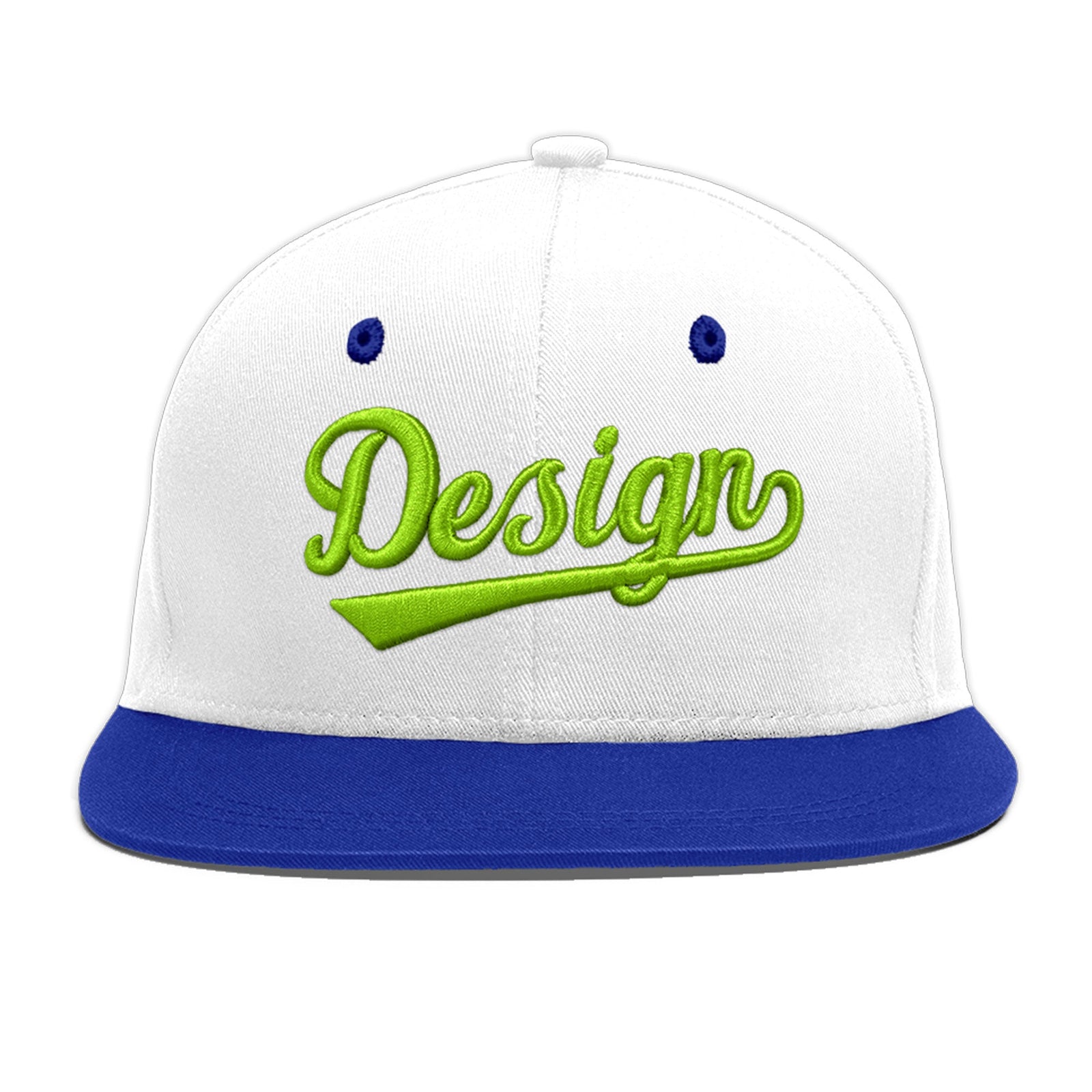 Custom White Royal Blue 128D Puff Embroidery Flat Embroidery Casual Sport Baseball Cap
