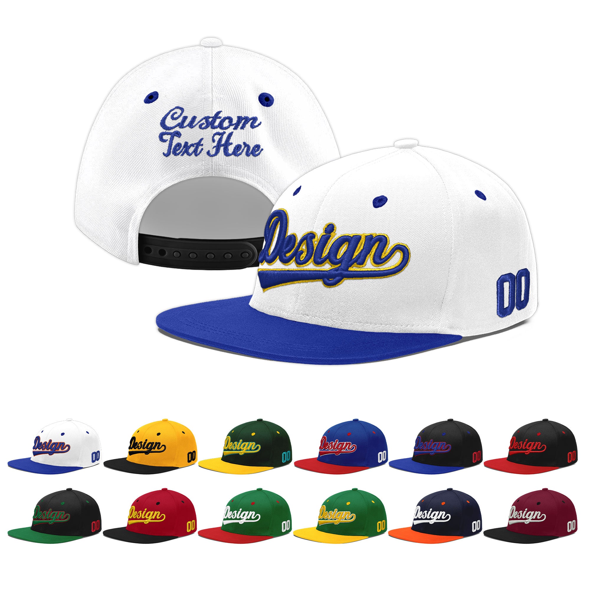 Custom White Royal Blue 131D Puff Embroidery Flat Embroidery Casual Sport Baseball Cap