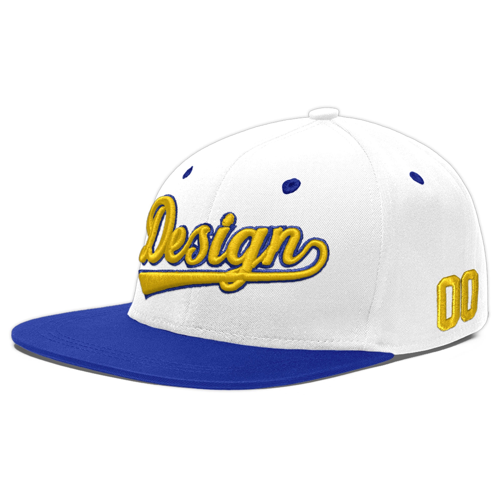 Custom White Royal Blue 142D Puff Embroidery Flat Embroidery Casual Sport Baseball Cap
