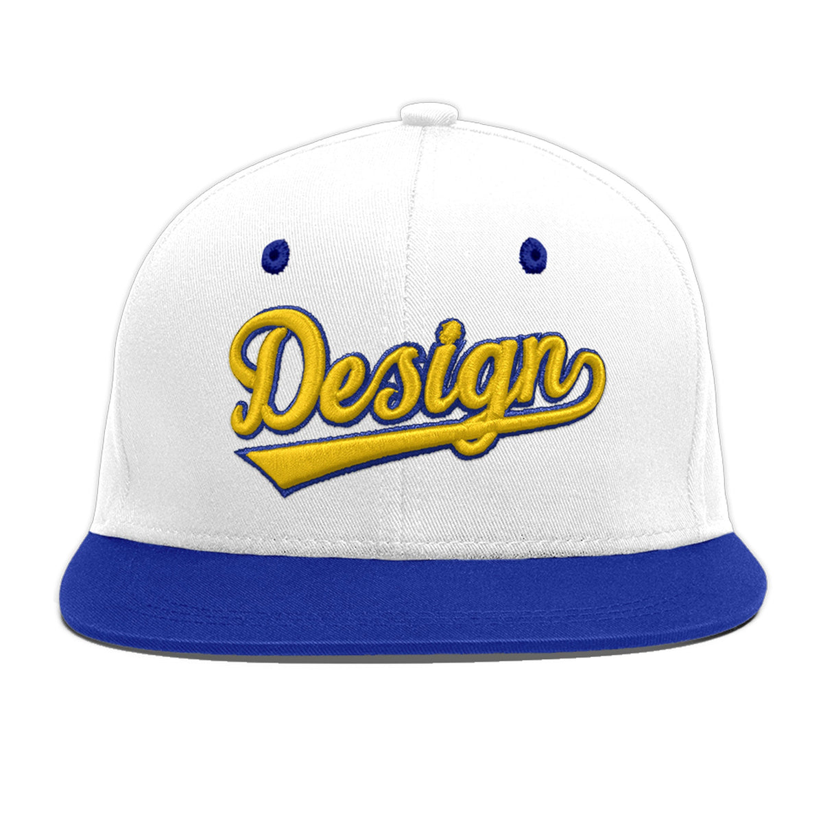 Custom White Royal Blue 144D Puff Embroidery Flat Embroidery Casual Sport Baseball Cap