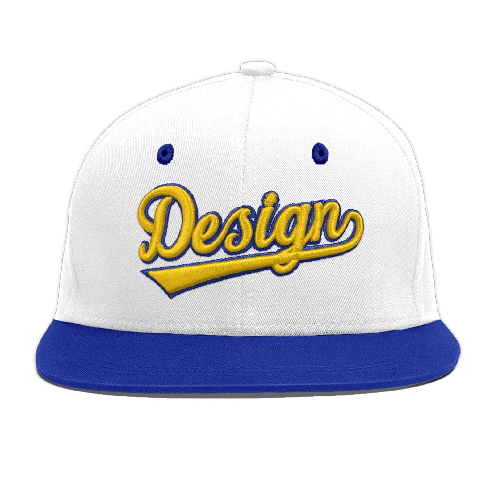 Custom White Royal Blue 144D Puff Embroidery Flat Embroidery Casual Sport Baseball Cap