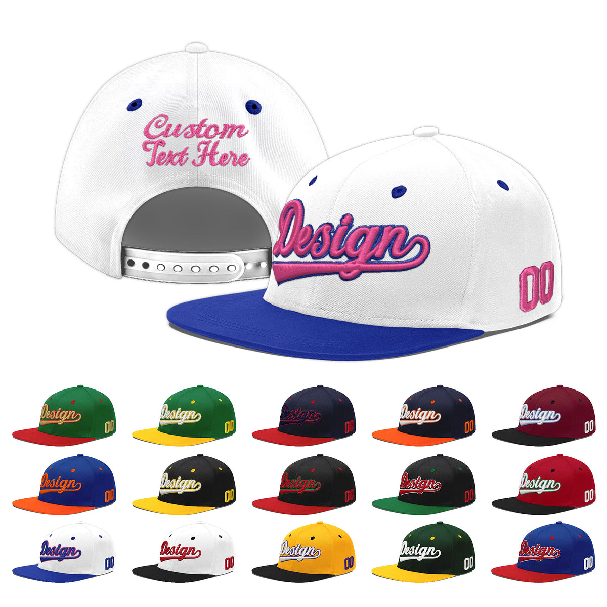 Custom White Royal Blue 147D Puff Embroidery Flat Embroidery Casual Sport Baseball Cap