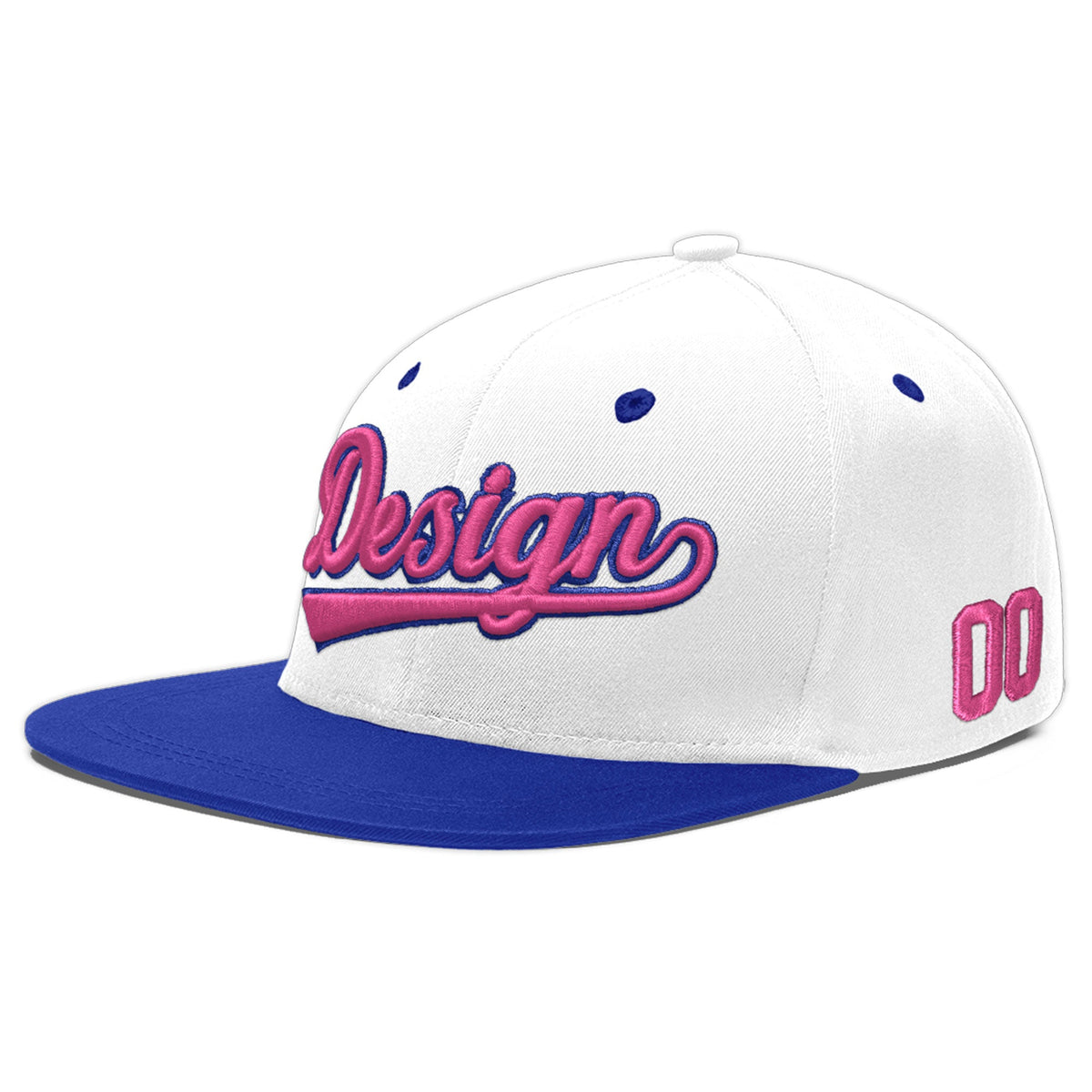 Custom White Royal Blue 150D Puff Embroidery Flat Embroidery Casual Sport Baseball Cap