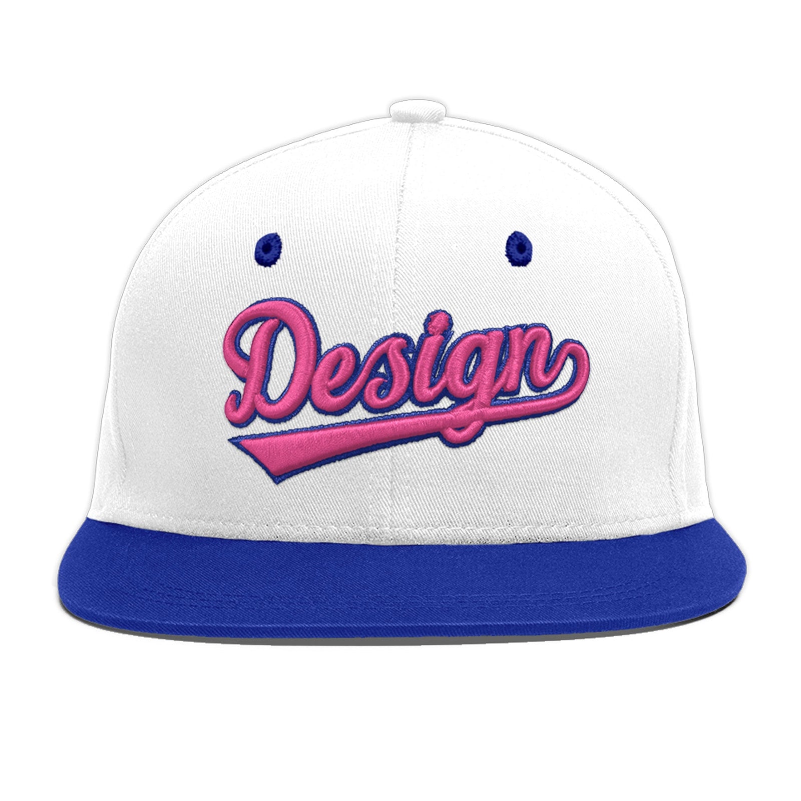 Custom White Royal Blue 152D Puff Embroidery Flat Embroidery Casual Sport Baseball Cap