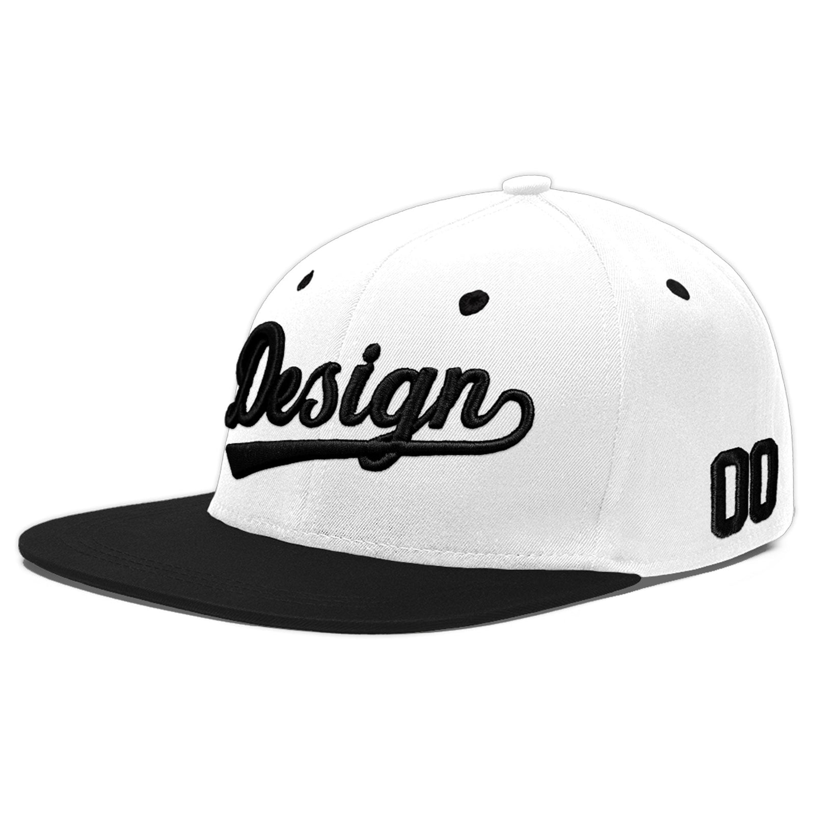 Custom White Black 3D Puff Embroidery Flat Embroidery Casual Sport Baseball Cap
