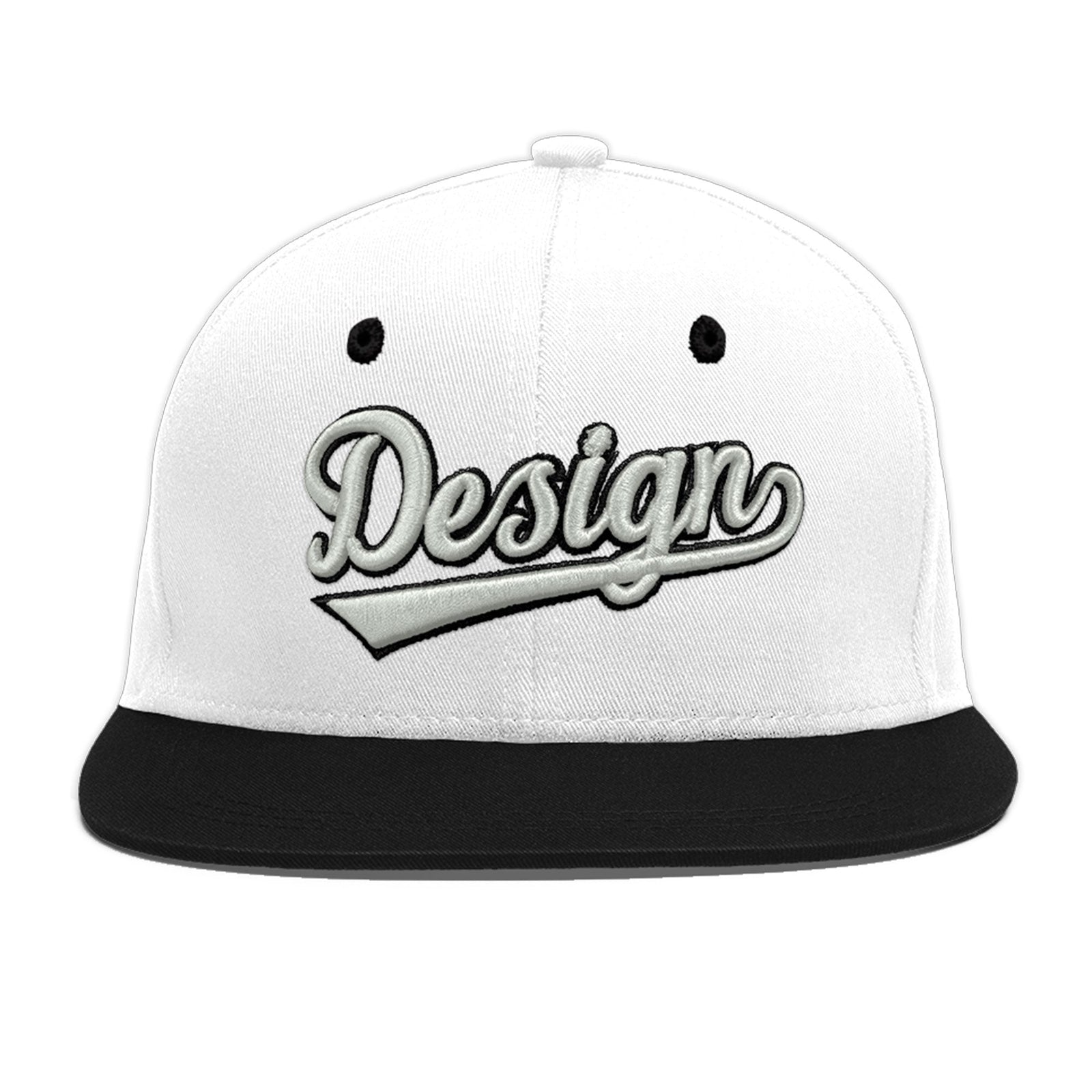 Custom White Black 3D Puff Embroidery Flat Embroidery Casual Sport Baseball Cap