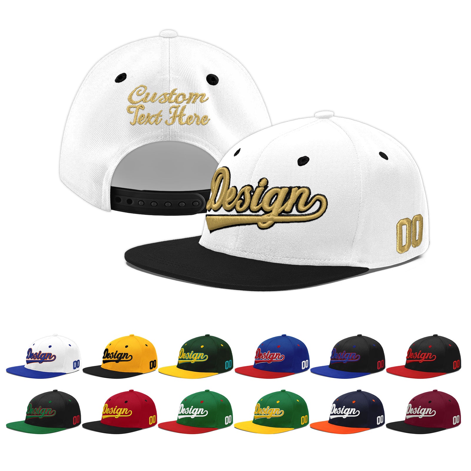 Custom White Black 3D Puff Embroidery Flat Embroidery Casual Sport Baseball Cap