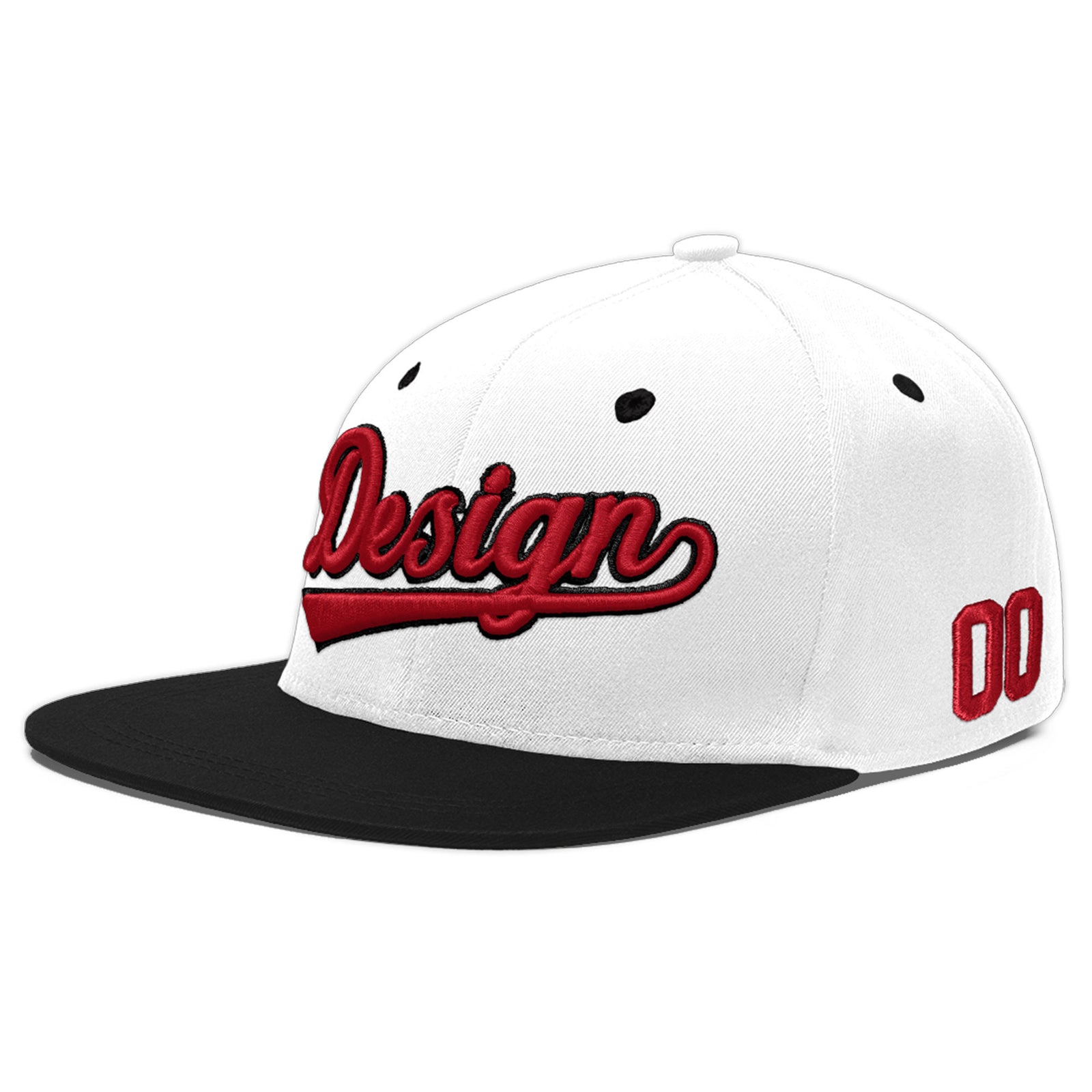 Custom White Black 3D Puff Embroidery Flat Embroidery Casual Sport Baseball Cap
