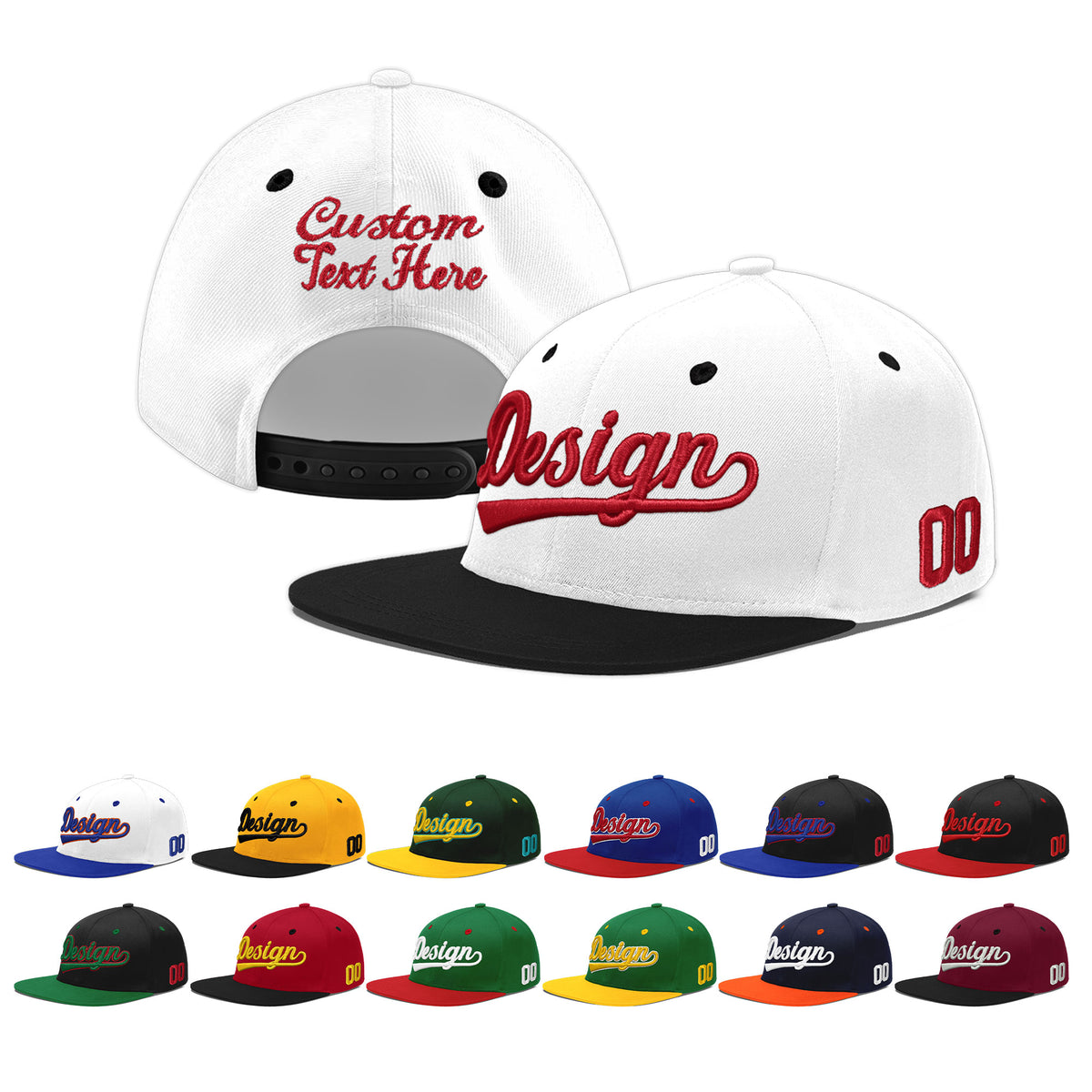 Custom White Black 3D Puff Embroidery Flat Embroidery Casual Sport Baseball Cap