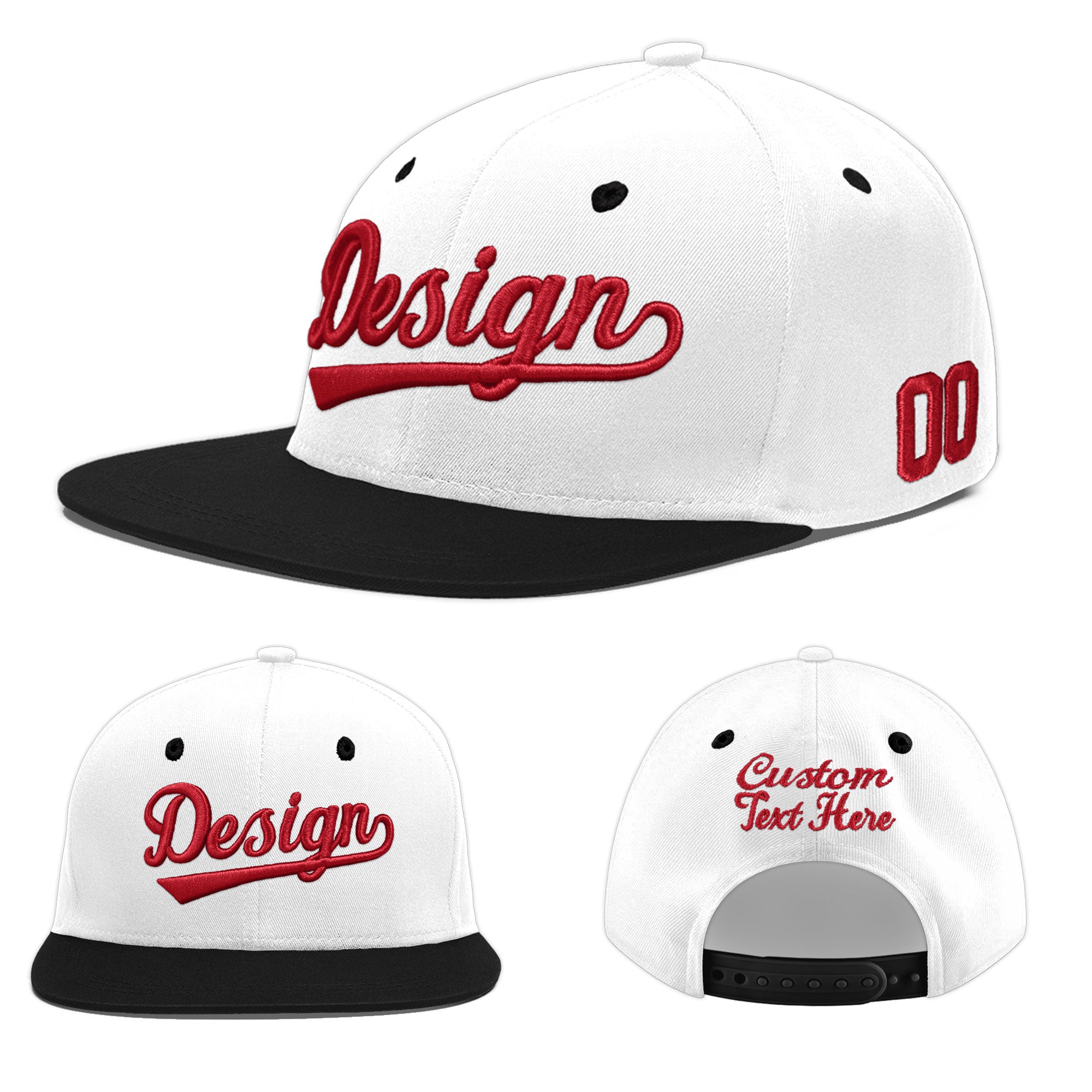 Custom White Black 3D Puff Embroidery Flat Embroidery Casual Sport Baseball Cap