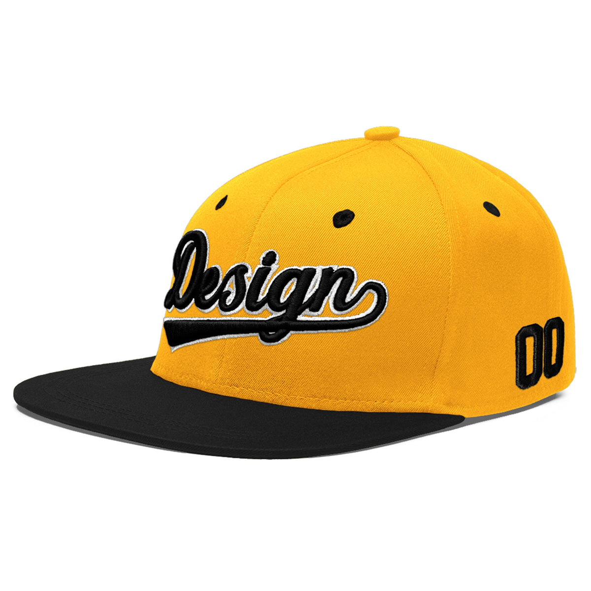 Custom Gold Black 3D Puff Embroidery Flat Embroidery Casual Sport Baseball Cap