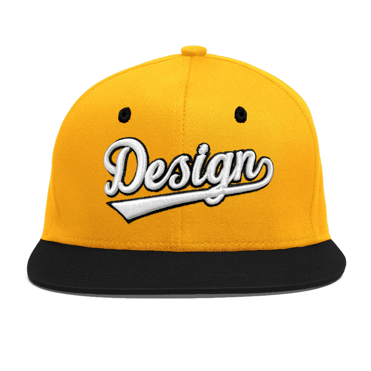 Custom Gold Black 3D Puff Embroidery Flat Embroidery Casual Sport Baseball Cap